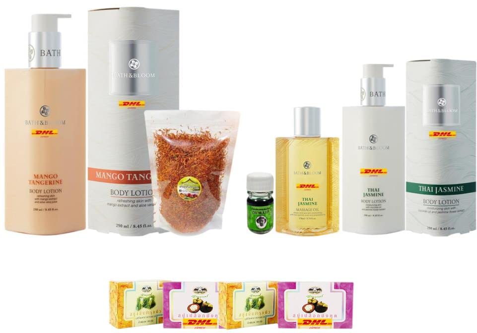 Premium Bath & Bloom Mango Tangerine Body Wash & Thai Jasmine Body Lotion Set F-6665 - Exotic Spa Collection for Relaxation & Skin Hydration | Perfect for Home Spa Days, Gift Sets & Self-Care Routines | Fast DHL Express Shipping