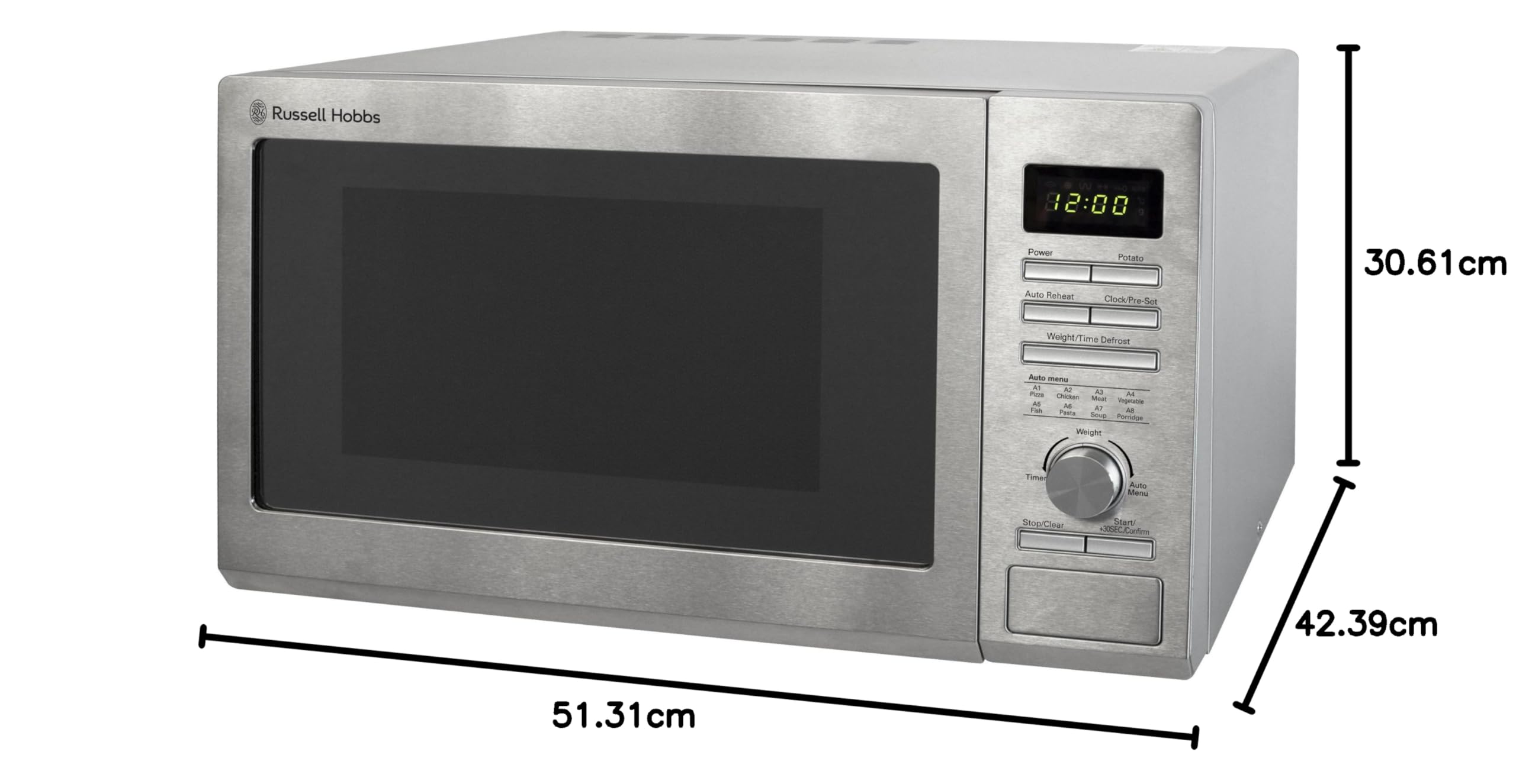 Russell Hobbs RHM2563 25L Digital 900W Solo Microwave Oven in Stainless Steel - Perfect for Small Kitchens, Dorms & Office Break Rooms