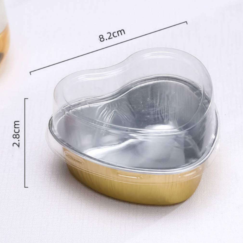 Premium Cake Boxes - 10pcs Golden Heart-Shaped Tin Foil Baking Containers with Lids | Round Pudding Cups, Oven-Safe Disposable Metal Foil Lunch Boxes for Desserts, Pastries & Meal Prep | Perfect for Parties, Baking, Gifting & Food Storage