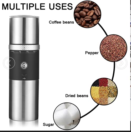 Toycol Electric Burr Coffee Grinder - Portable USB Rechargeable Espresso Bean Grinder with 15 Adjustable Settings, Cordless Travel Coffee Maker for Home, Office & Car Use (Black) | Perfect for Fresh Ground Coffee Anywhere