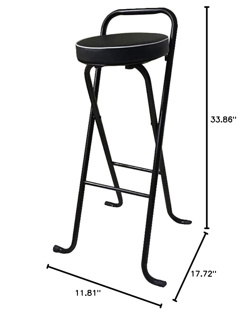 Portable Folding Bar Stool - Adjustable Height 65/75cm, Thick Padded Seat, 3 Color Options - Perfect for Kitchen Island, Home Bar, Dining Room & Small Spaces