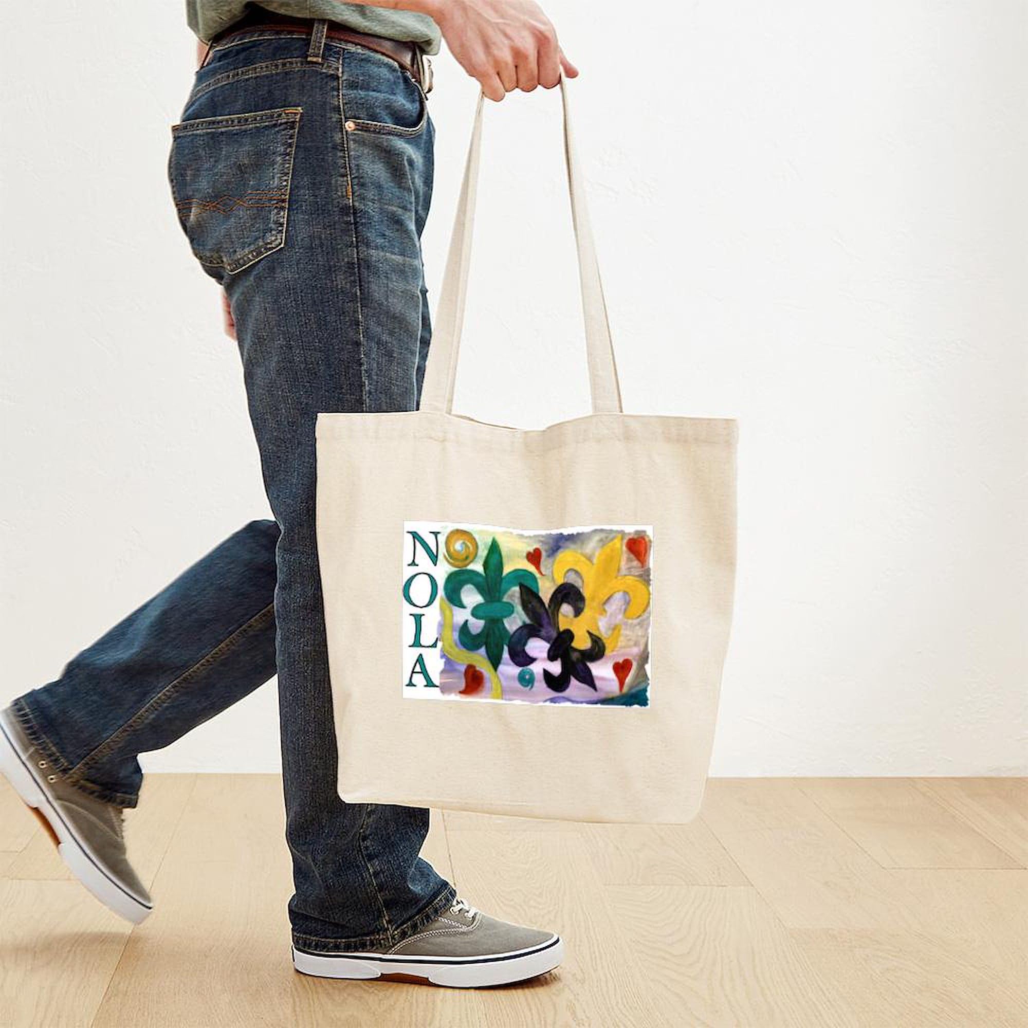 Premium Mardi Gras Fleur De Lis Tote Bag - Natural Canvas Reusable Shopping Bag for Groceries, Beach & Parties | Eco-Friendly Cotton Carryall
