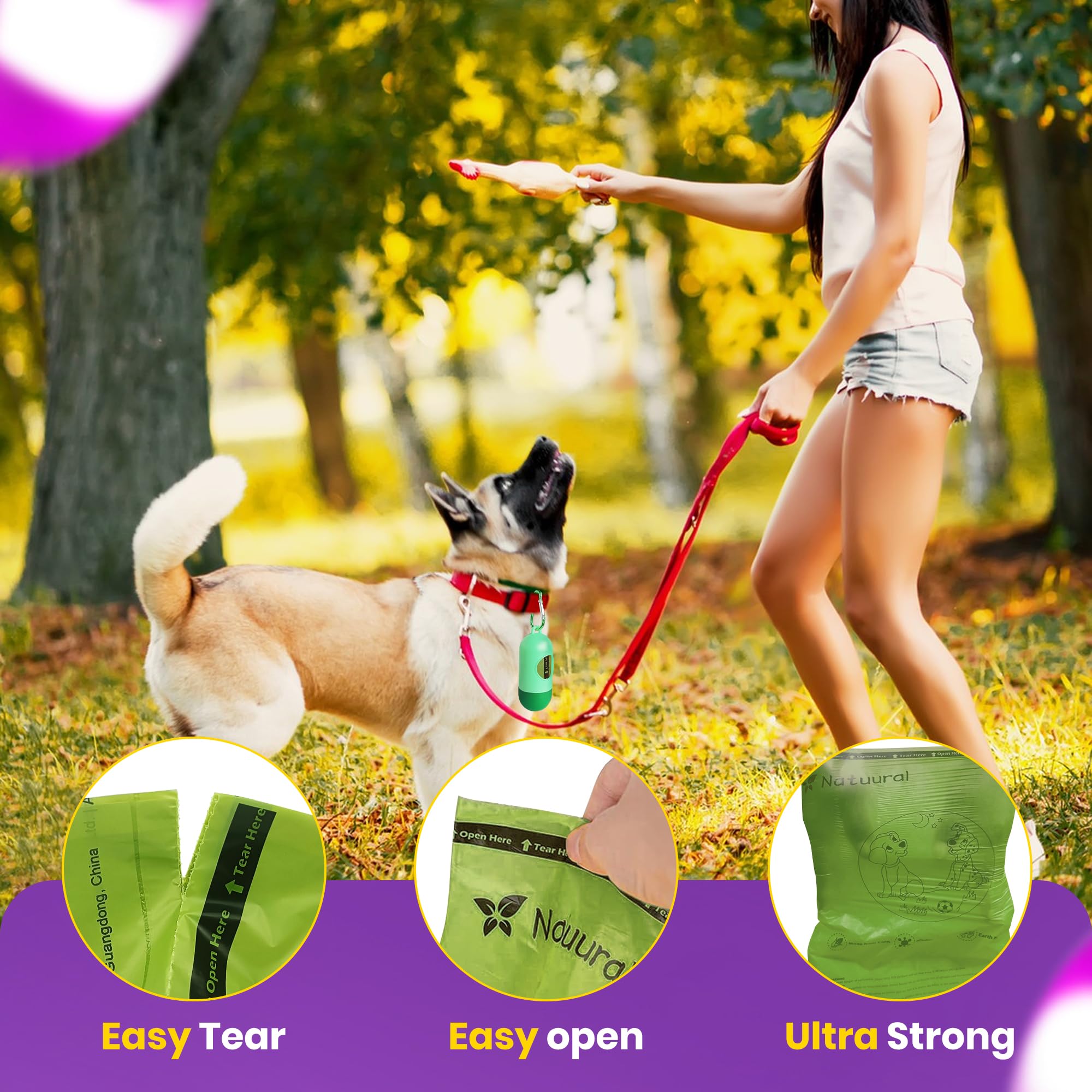 **150 Count Biodegradable Dog Poop Bags with Leash Dispenser (10 Rolls) – Eco-Friendly, Thick & Easy-Open Dog Waste Bags for Clean Walks & Outdoor Adventures (Green)**