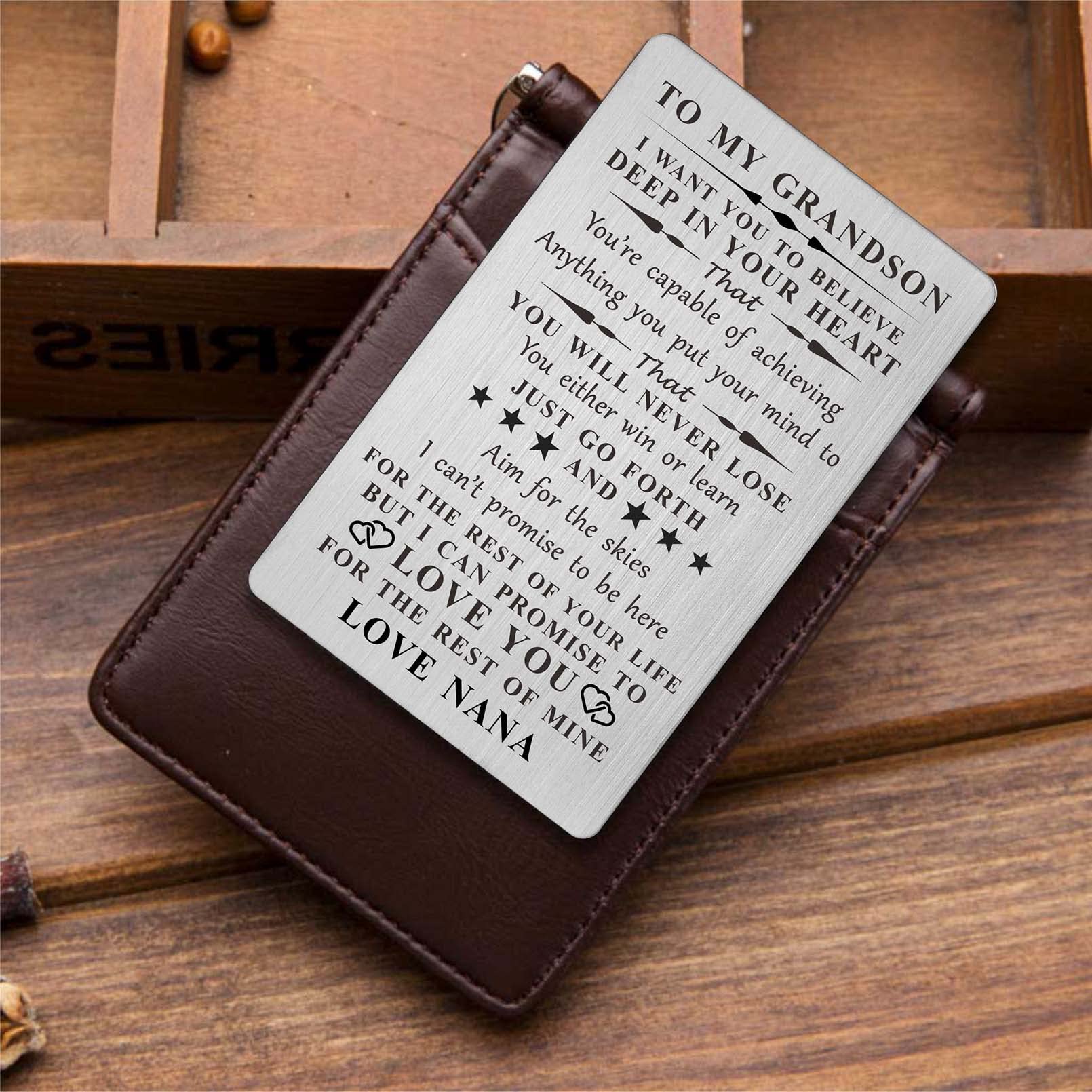 Personalized Engraved Metal Wallet Card for Grandson - Thoughtful Gift for Graduation, Birthday & Christmas - Perfect Keepsake from Grandma (Nana) - Great for Everyday Carry, Special Occasions & Memory Preservation