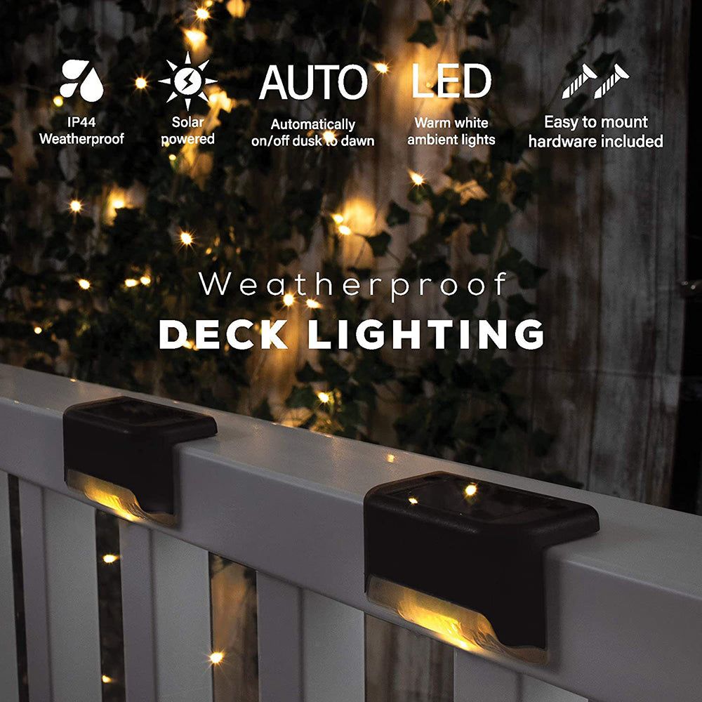 4 Pack Solar Powered Outdoor Deck Lights - Waterproof LED Step Lights for Patio, Garden, Pathway & Stairs - Weatherproof Landscape Lighting for Night Safety & Ambience