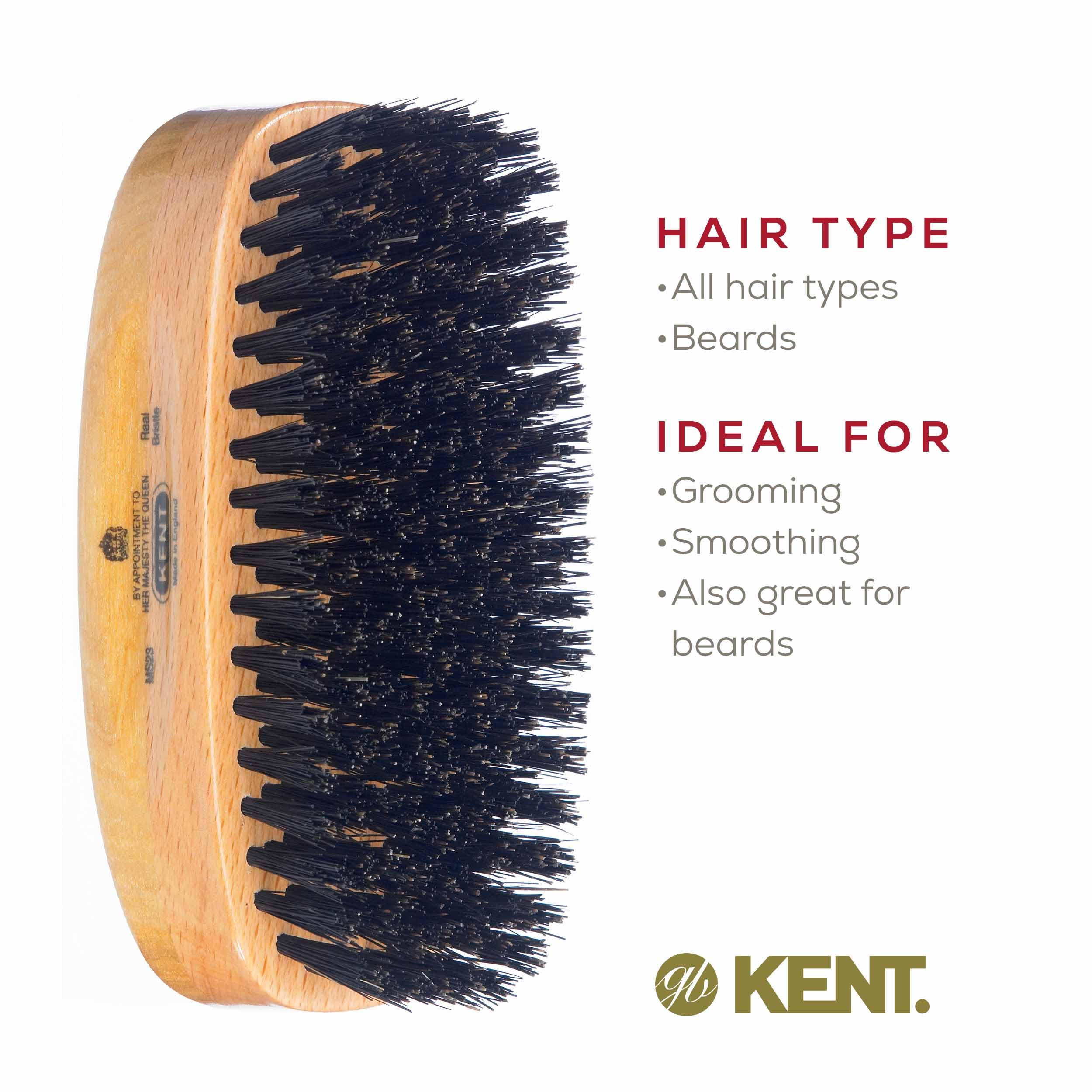 Kent Military Satinwood/Beechwood Hair Brush with Pure Black Bristles - Men's 360 Wave Brush & Hair Care Kit for Smooth Waves & Healthy Scalp | Perfect for Styling, Grooming & Daily Hair Maintenance
