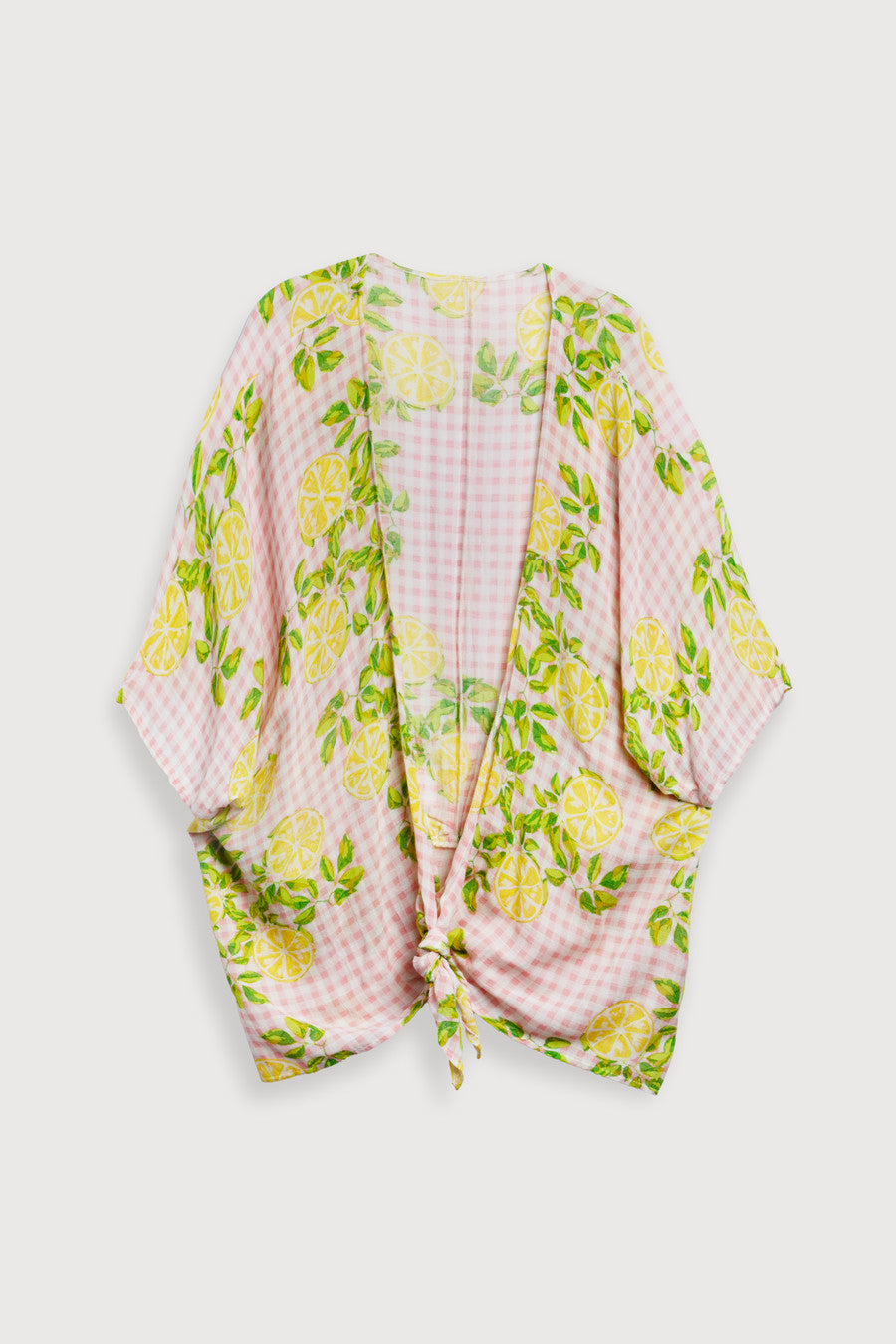 Stylish Short Tie Front Kimono in Citrus Gingham Print - Perfect for Beach Cover-ups, Summer Outfits & Boho Fashion