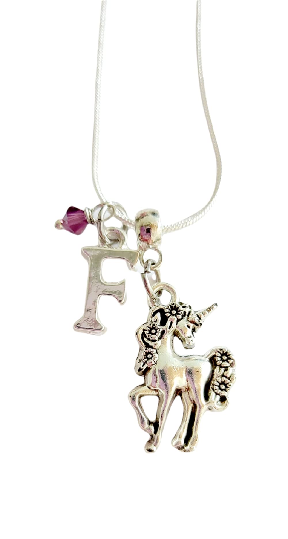 Personalized Initial Unicorn Charm Necklace with Genuine Crystal - Handmade Jewelry Gift for Women, Girls, Teens | Birthday, Christmas, Valentine's Day Present
