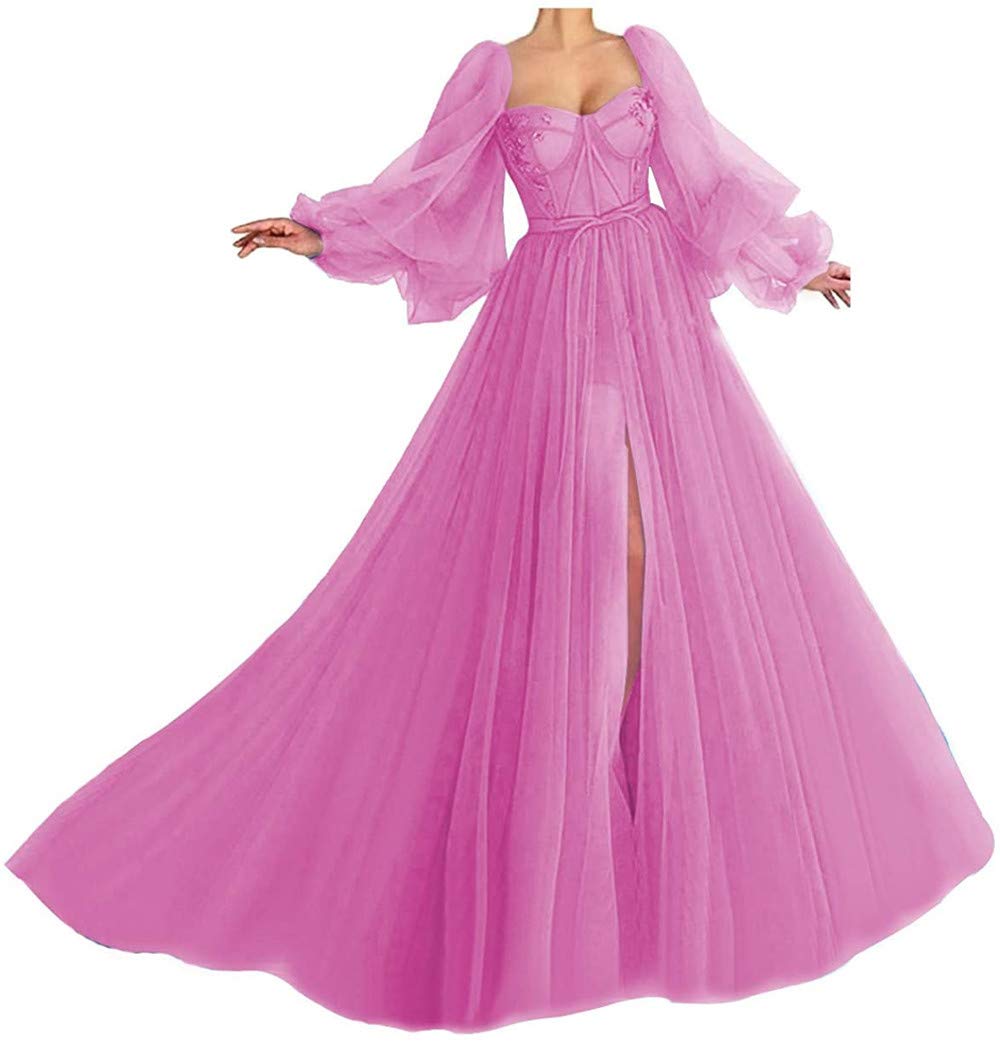 Elegant Long Sweetheart Puffy Prom Dresses for Women - Tulle Ball Gown with Sleeves for Formal Occasions | Perfect for Homecoming, Wedding, Quinceañera & Special Events