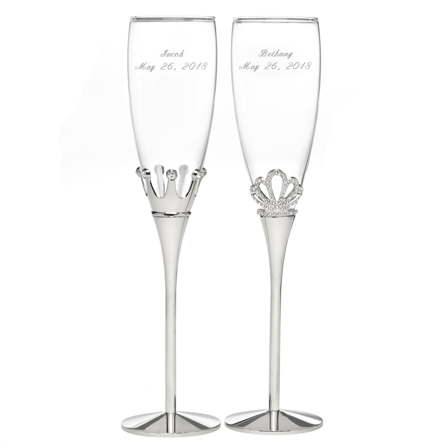 Personalized King & Queen Champagne Flutes - Wedding Gift for Bride & Groom