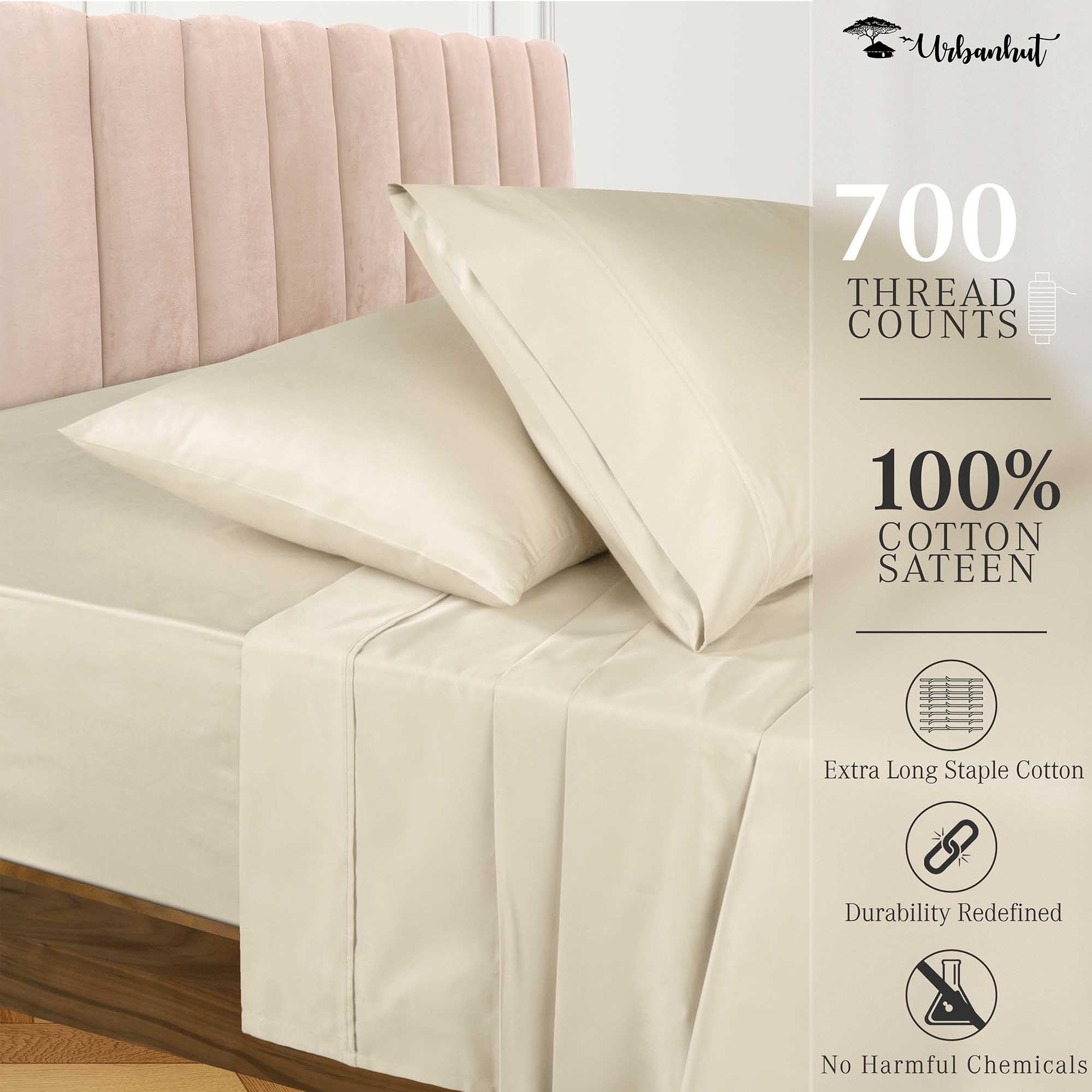 Premium 700 Thread Count Egyptian Cotton Twin Sheet Set - 4Pc Luxury Bed Sheets with Sateen Weave & 14