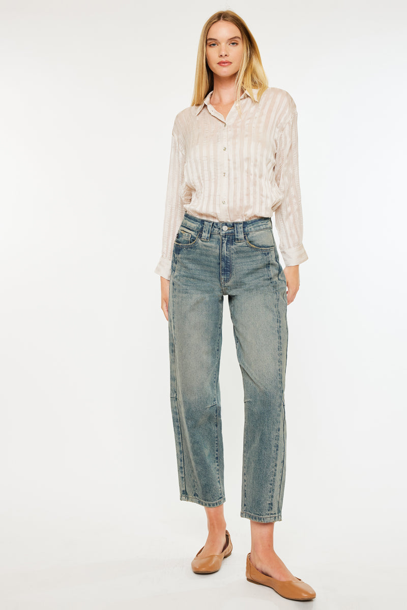 Cecilia High Rise Slim Barrel Jeans for Women - Stretchy Comfort Fit, Tummy Control, Flattering Bootcut - Perfect for Casual Wear, Office & Date Night