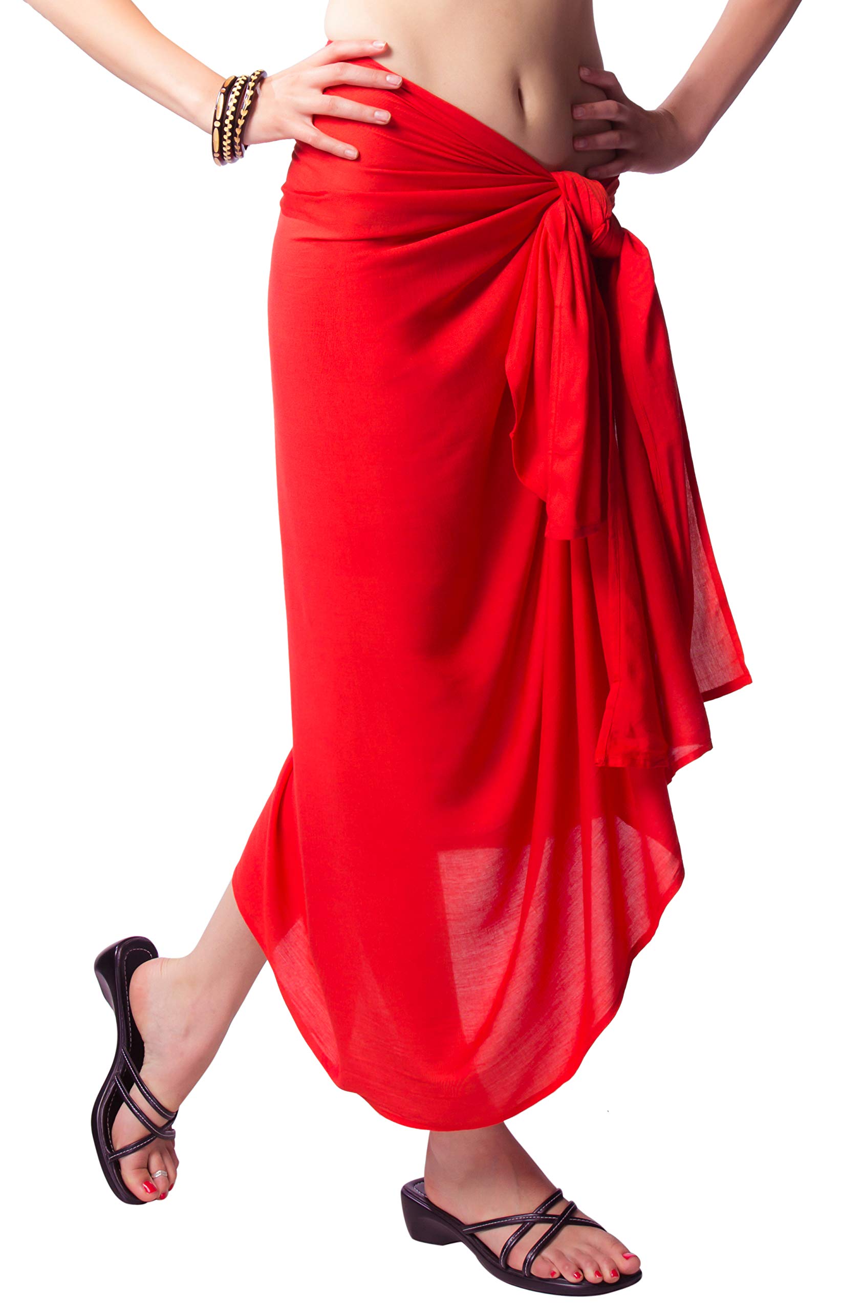 1 World Sarongs - Women's Solid Fringeless Sarong Wrap, Beach Cover Up, Swimwear Wrap, Lightweight Summer Shawl for Pool, Beach Vacation & Tropical Getaways