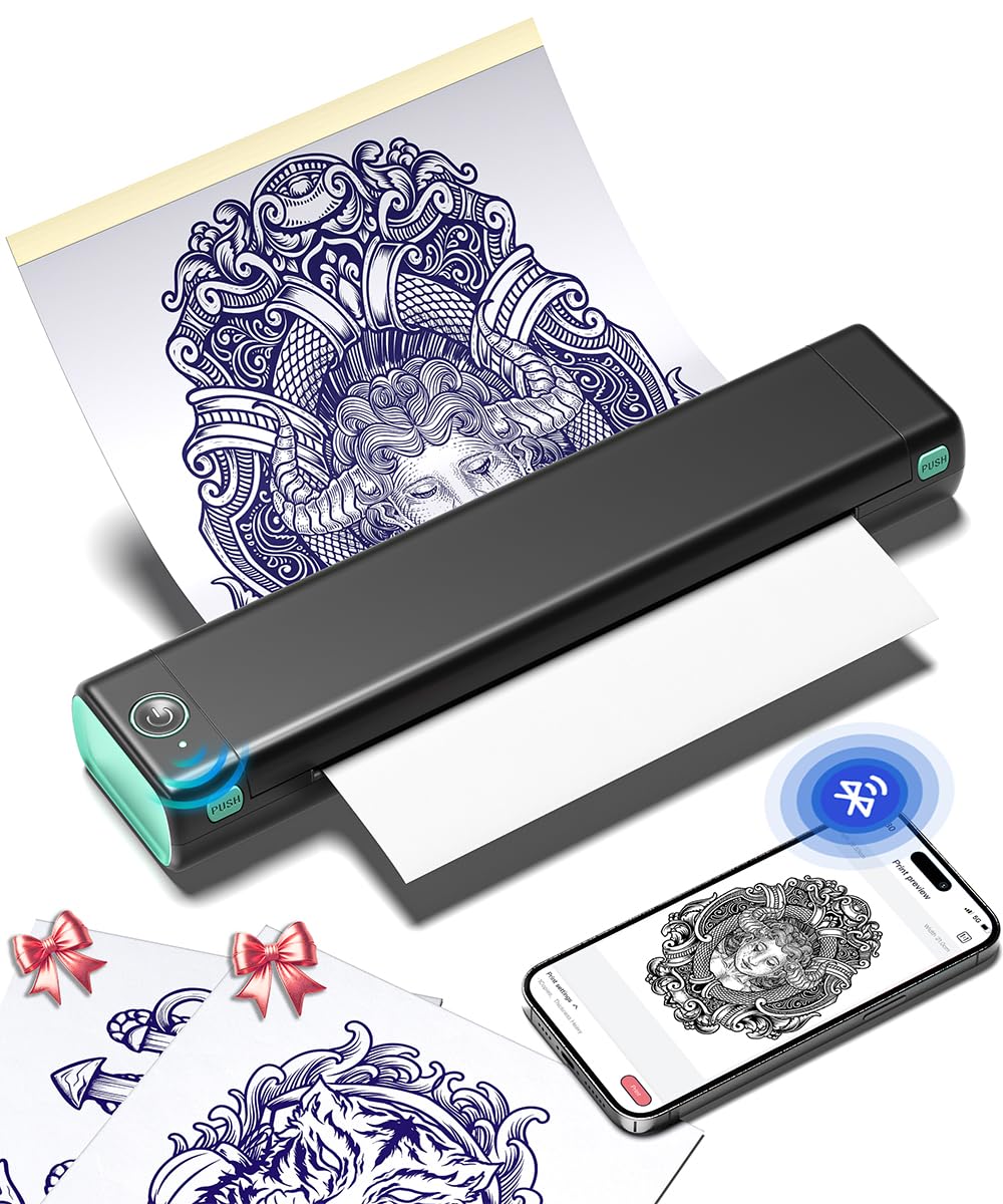 Phomemo M08F Wireless Tattoo Transfer Stencil Printer Kit - Portable Thermal Tattoo Machine with 10 Free Stencil Papers, Compatible with Smartphone & PC - Perfect for Tattoo Artists & Beginners, Home Studio & Professional Tattoo Shops