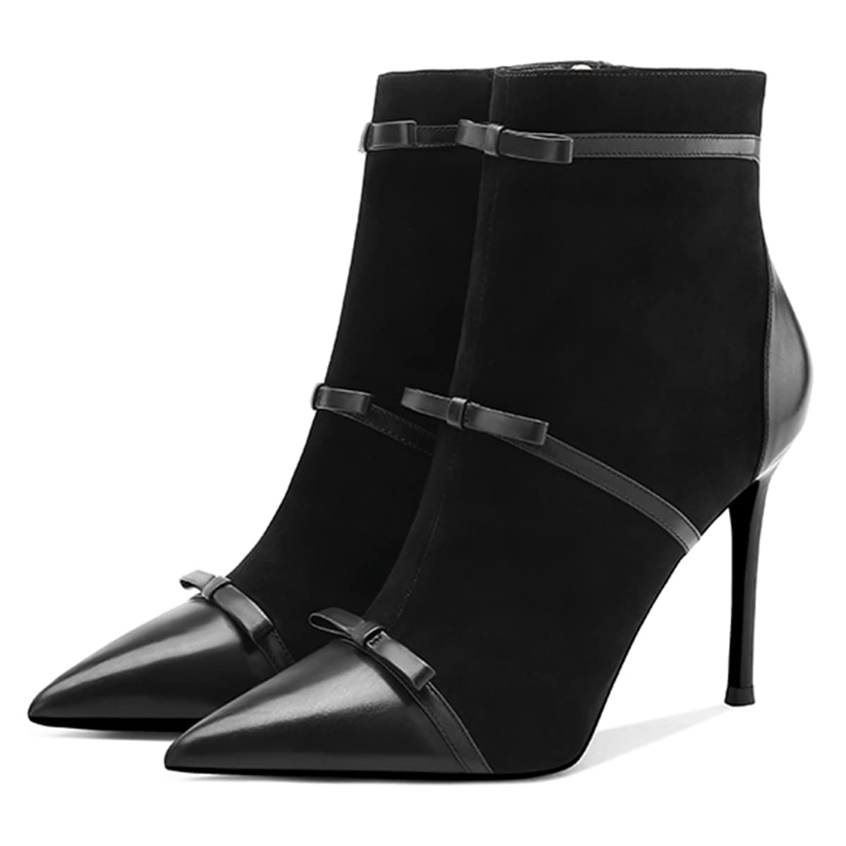 YDN Women's Stiletto High Heel Ankle Boots - Pointed Toe Bowknot Strap Booties with Zipper for Party & Dress Occasions (US Size 4-15) | Perfect for Evening Events, Weddings & Night Out