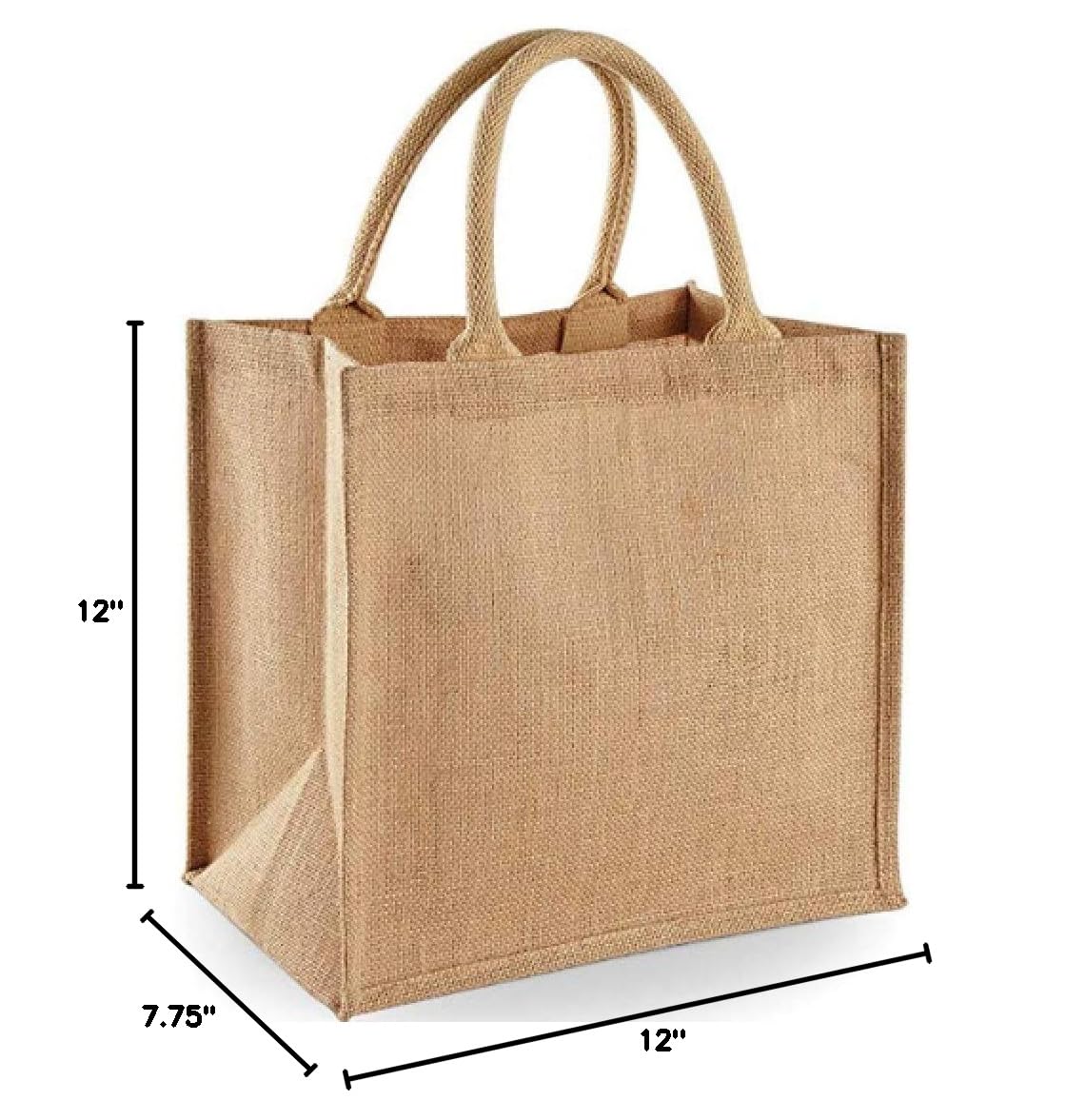 (Set of 6) Eco-Friendly Natural Burlap Tote Bags - Reusable Jute Shopping Bags with Full Gusset & Laminated Interior - Grocery Bags, Gift Bags, Farmers Market Bags - Perfect for Shopping, Groceries, Beach Trips & Sustainable Gifting