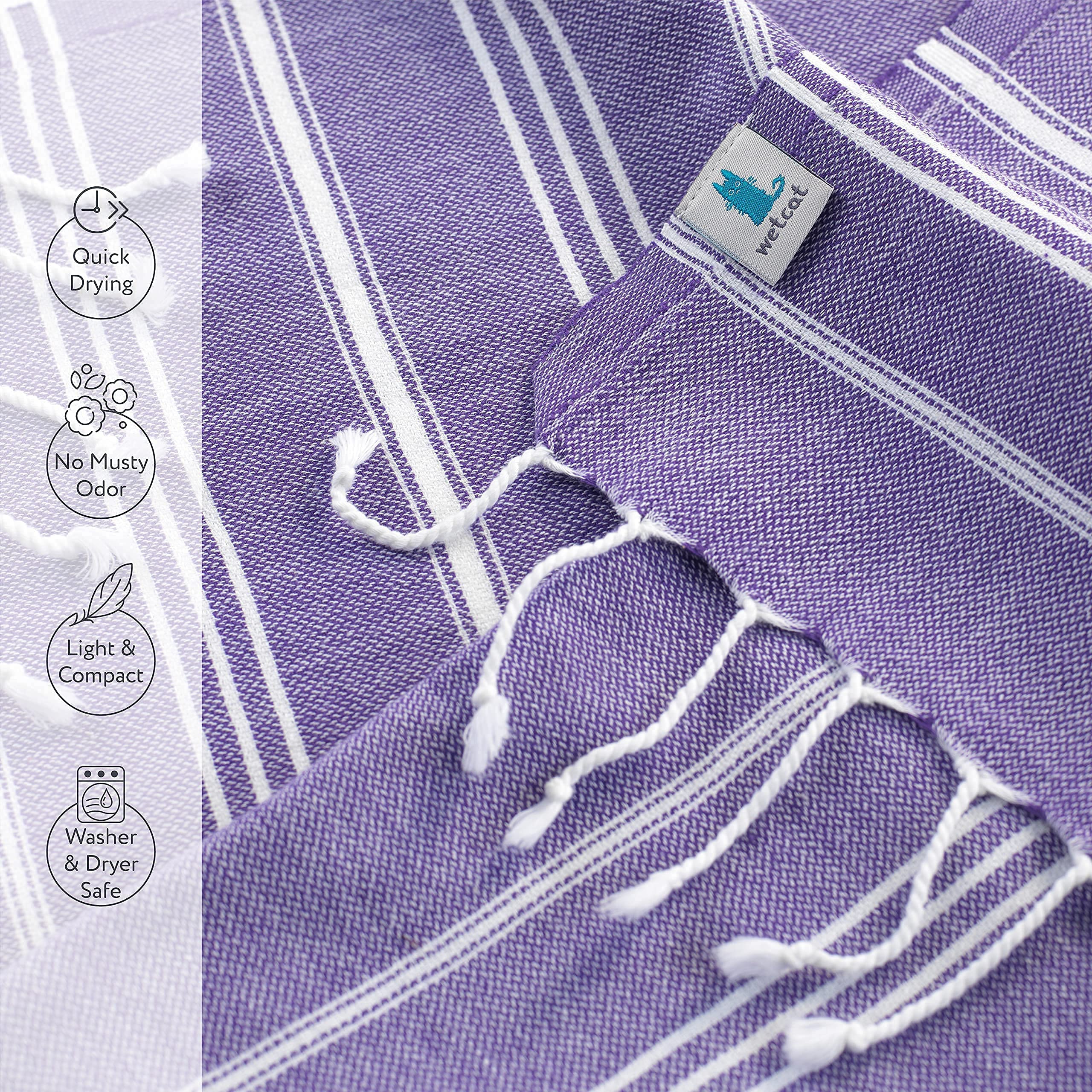 Premium WETCAT Turkish Cotton Bath Towel & Hand Towel Set - 100% Prewashed Soft Dark Purple Bath & Kitchen Towels for Spa, Home Decor & Luxury Bathing Experience