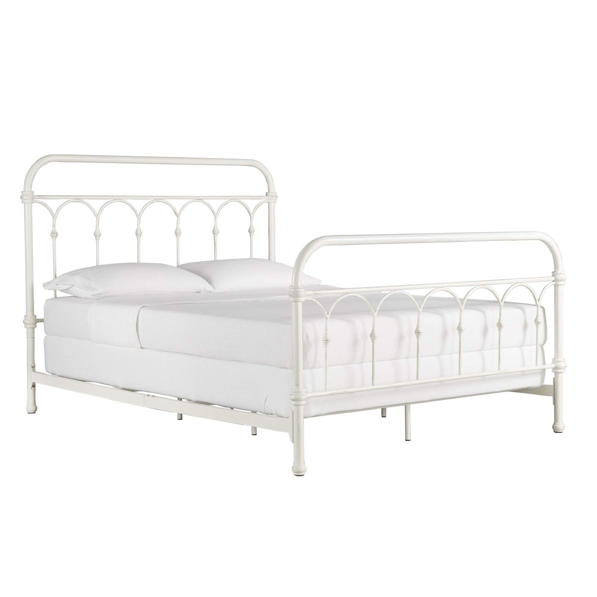 Classic Queen Mercer Casted Knot Metal Bed Frame - Antique White Finish | Vintage Style Bedroom Furniture for Master Bedroom, Guest Room & Dorm