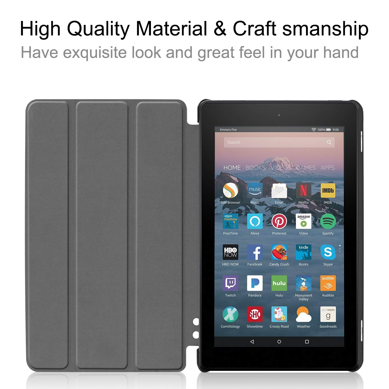 Premium Ultra Slim Leather Folio Case for Amazon Kindle Fire 7 (7th/9th Gen) & Fire HD 7 (2017/2019) - Auto Sleep/Wake Function, Stand Feature - Dark Blue - Perfect for Reading, Travel & Home Use