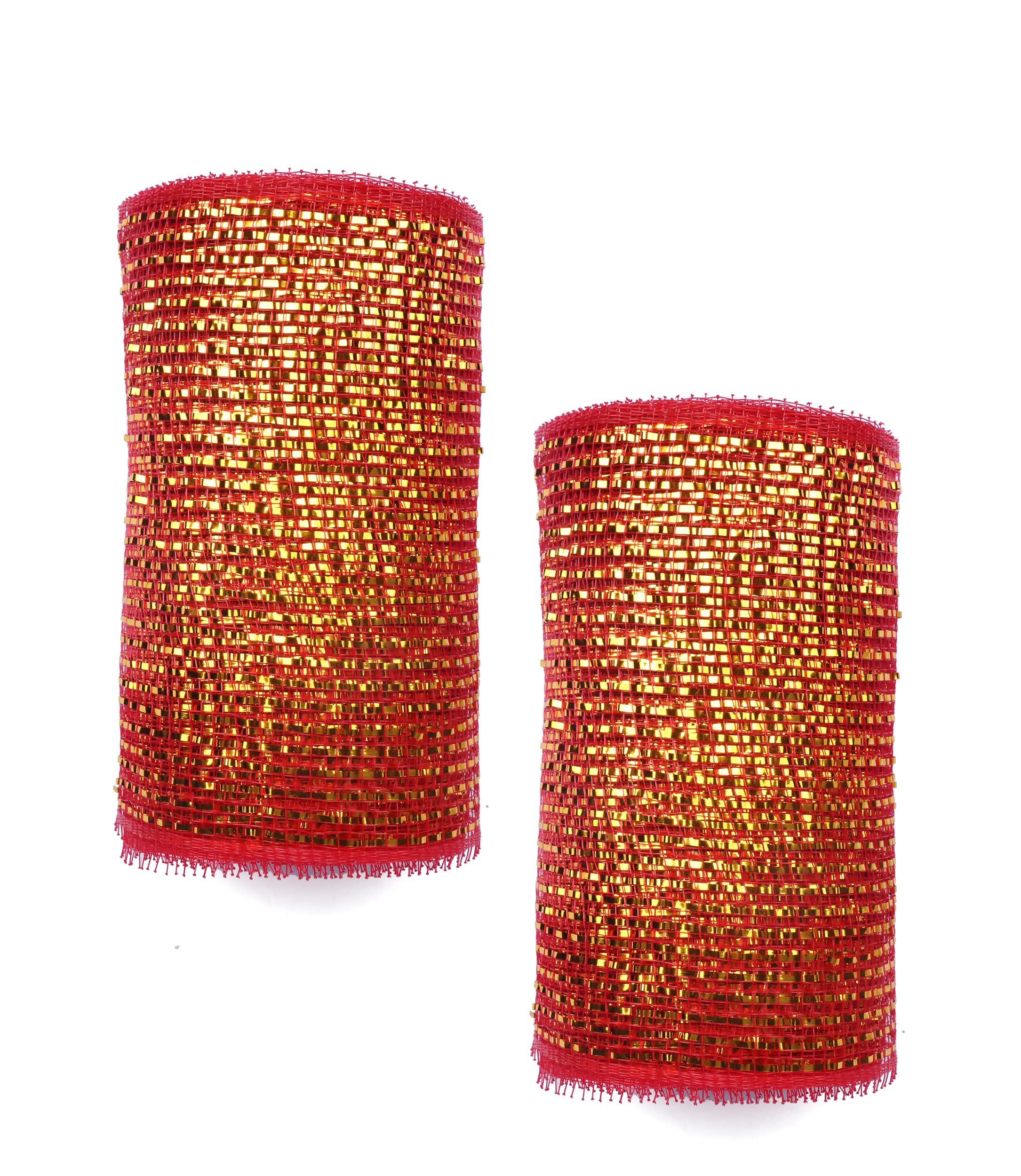 YYCRAFT 2 Pack 6 Inch Metallic Poly Mesh Ribbon Rolls - Deluxe Wide Foil Wrapping Ribbon (20 Yards Total, Red/Gold) for Gift Wrapping, Christmas Decorations, Party Supplies & DIY Crafts
