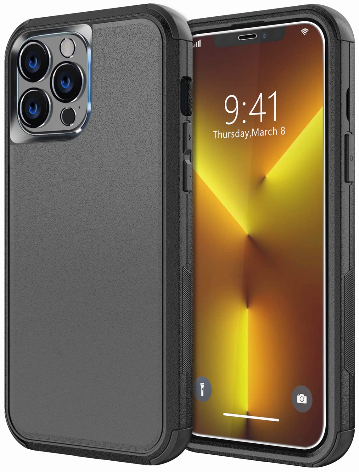 Shockproof Heavy Duty iPhone 13 Pro Max Case with Tempered Glass Screen Protector & Camera Lens Cover - Drop Proof Protection for Apple iPhone 13 Pro Max (Black) | Perfect for Outdoor Adventures, Construction Work & Active Lifestyles