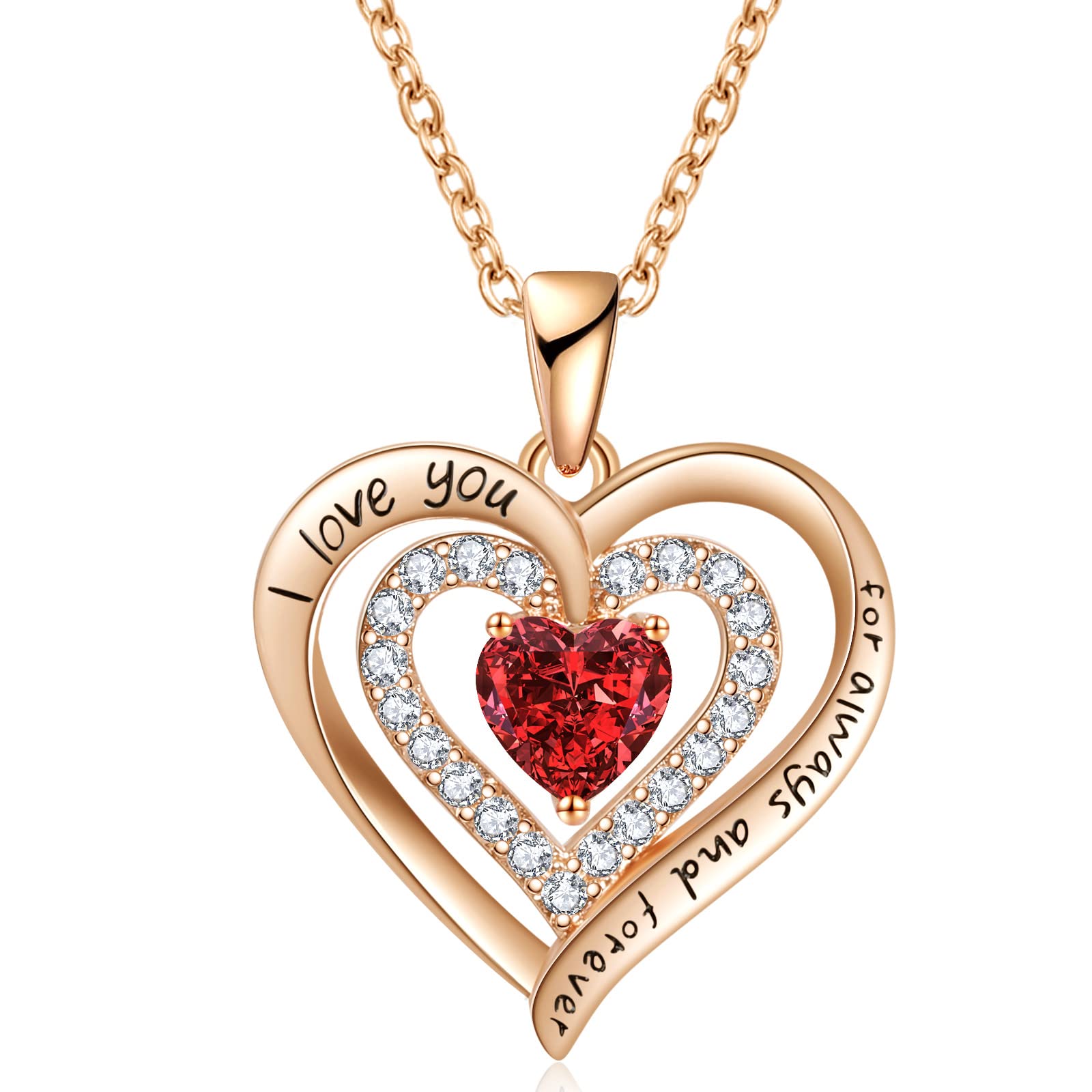 REDBEE 18K Rose Gold Plated 925 Sterling Silver Birthstone Heart Pendant Necklace for Women - Perfect Gift for Girlfriend, Wife, Mom & Grandma on Valentine's Day, Mother's Day, Anniversary & Christmas | Elegant Jewelry for Date Nights, Weddings & Special Occasions