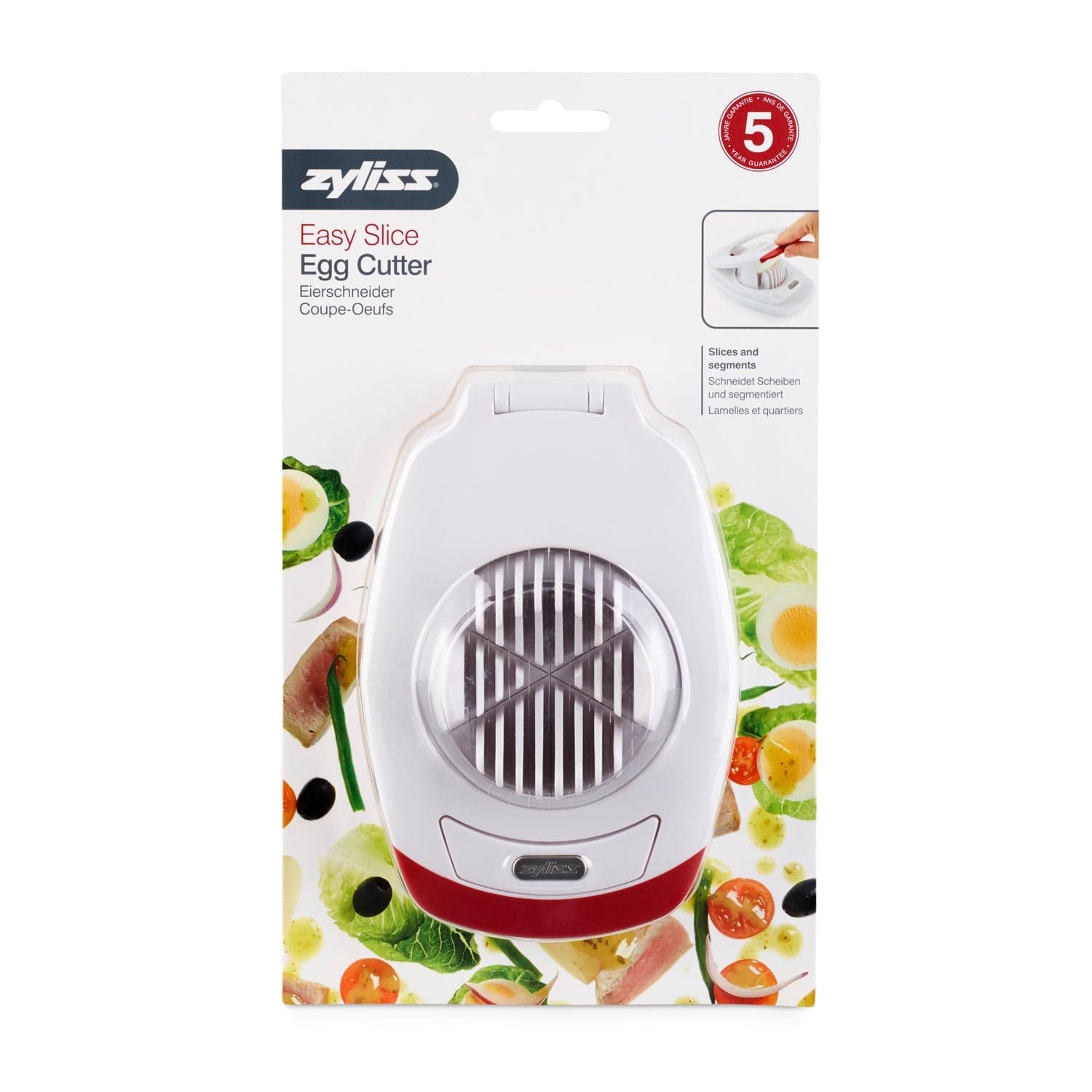 Zyliss Egg Cutter - Non-Slip Stainless Steel Egg Slicer & Wedger with Built-in Shell Piercer - Perfect for Salads, Sandwiches, and Breakfast Meal Prep