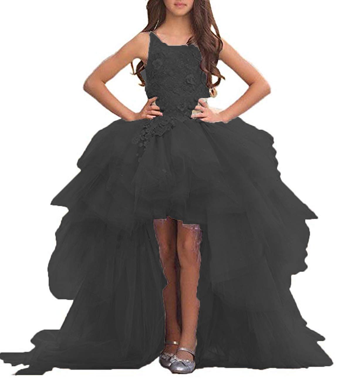 Hengyud Elegant High Low Flower Girl Dresses - Champagne Organza Pageant Ball Gowns for Weddings, Parties & Special Occasions