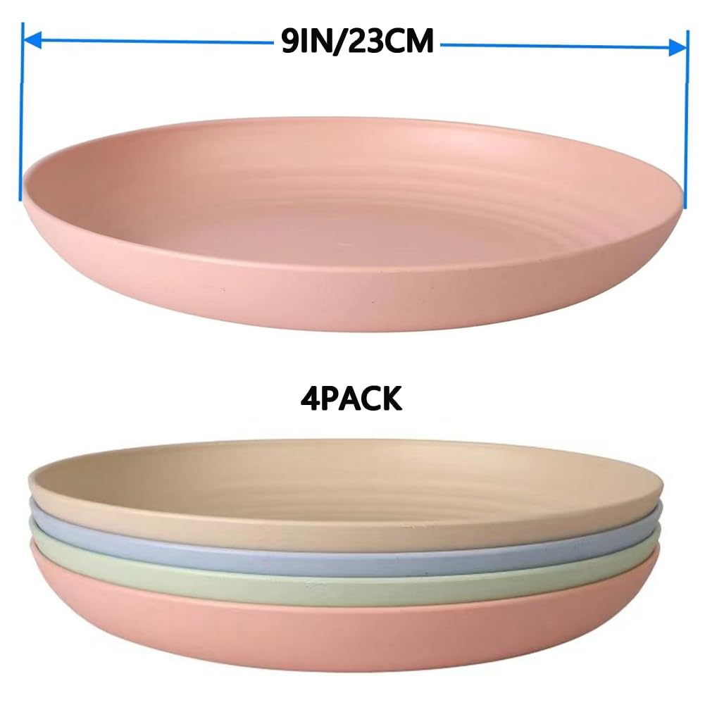 9 Inch Unbreakable Wheat Straw Dinner Plates - BPA Free, Dishwasher Safe, Reusable Plastic Plates for Cereal, Salad & Kids Meals | Perfect for Kitchen, Camping, Picnics & Outdoor Dining