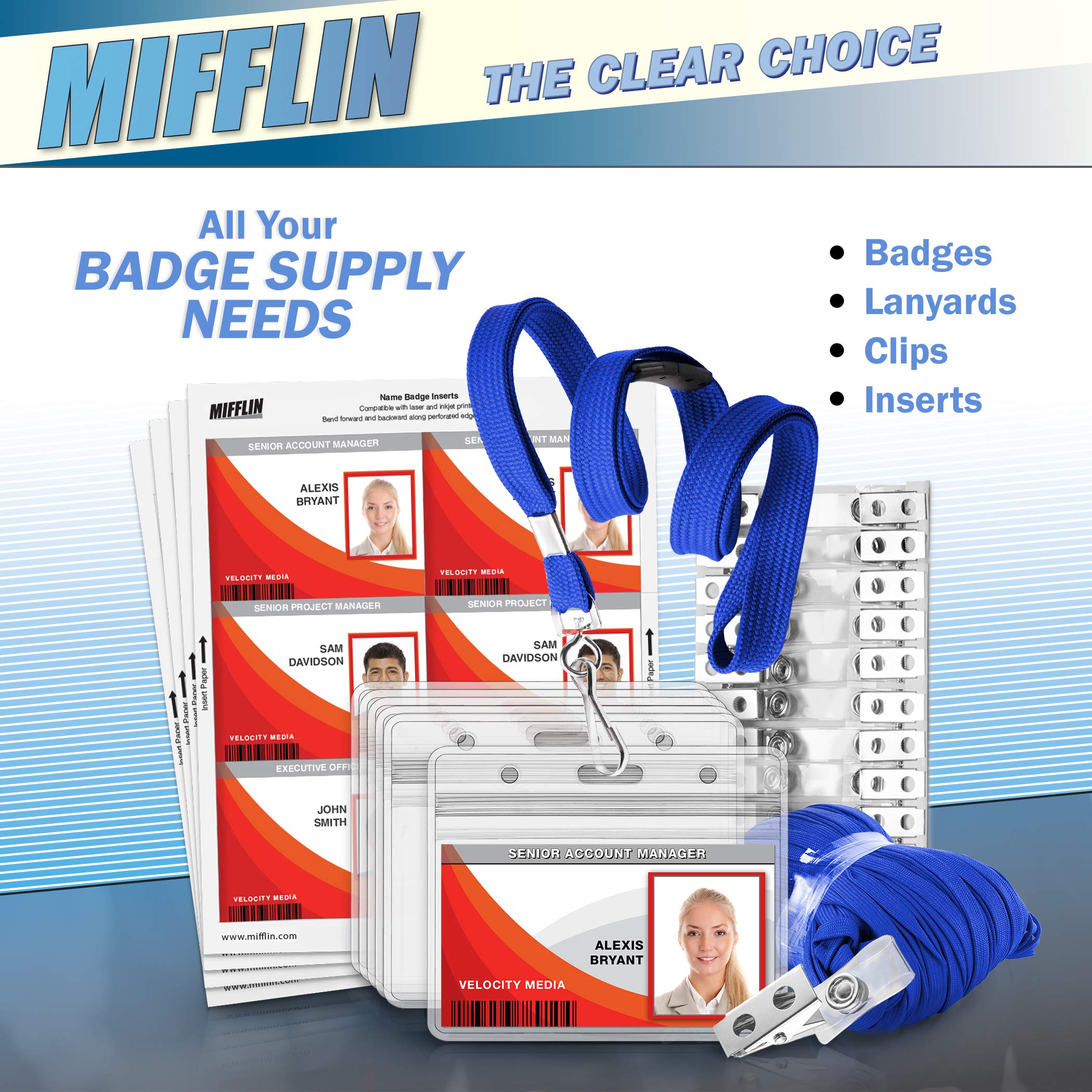 MIFFLIN-USA Breakaway Safety Lanyard for ID Badges - 36 Inch Soft Woven Neck Strap (250 Pack, Blue) - Perfect for Schools, Offices, Hospitals & Events