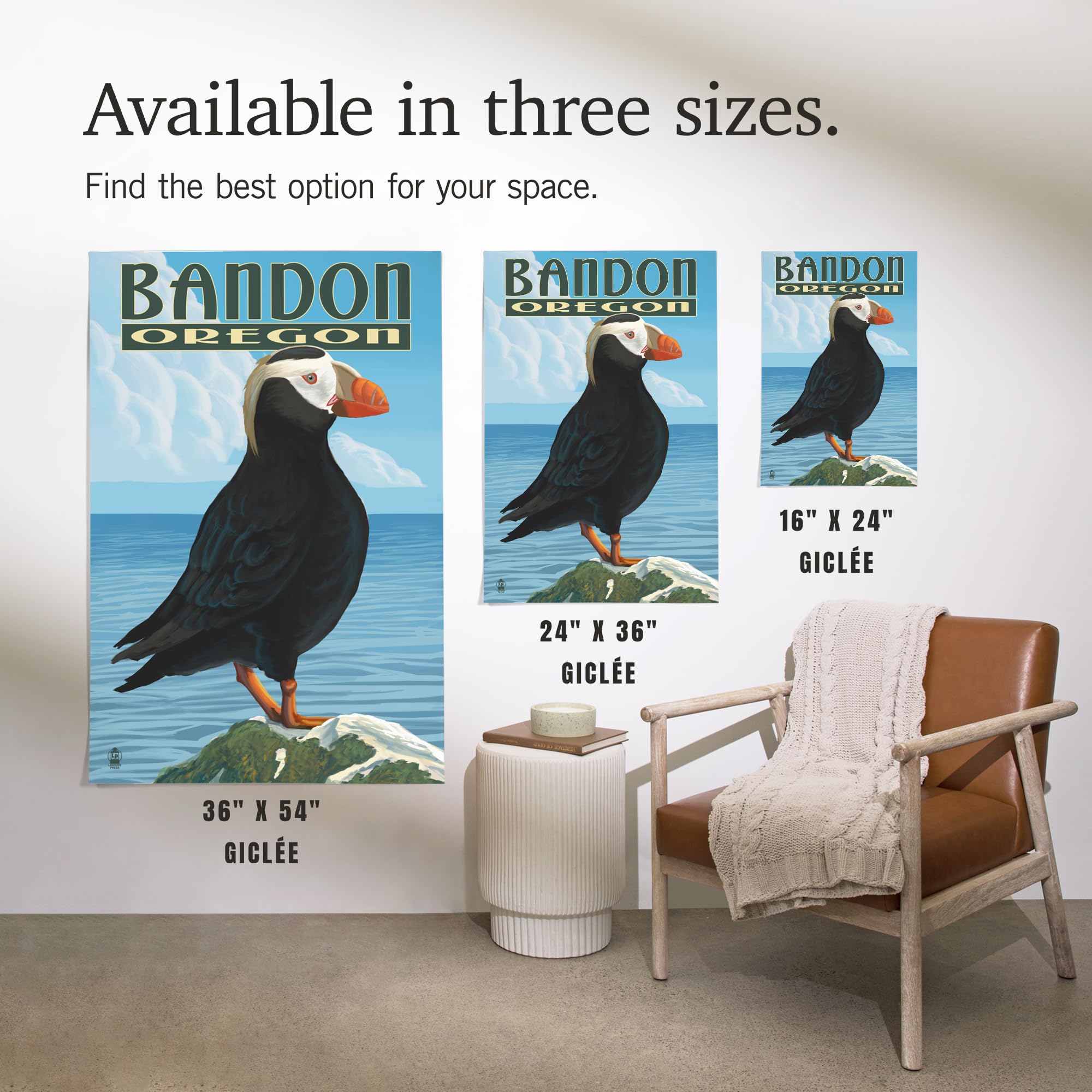 Lantern Press 16x24 Inch Giclee Art Print - Bandon Oregon Coastal Puffin Wall Decor | Premium Quality Fine Art Reproduction for Living Room, Bedroom & Office Decor