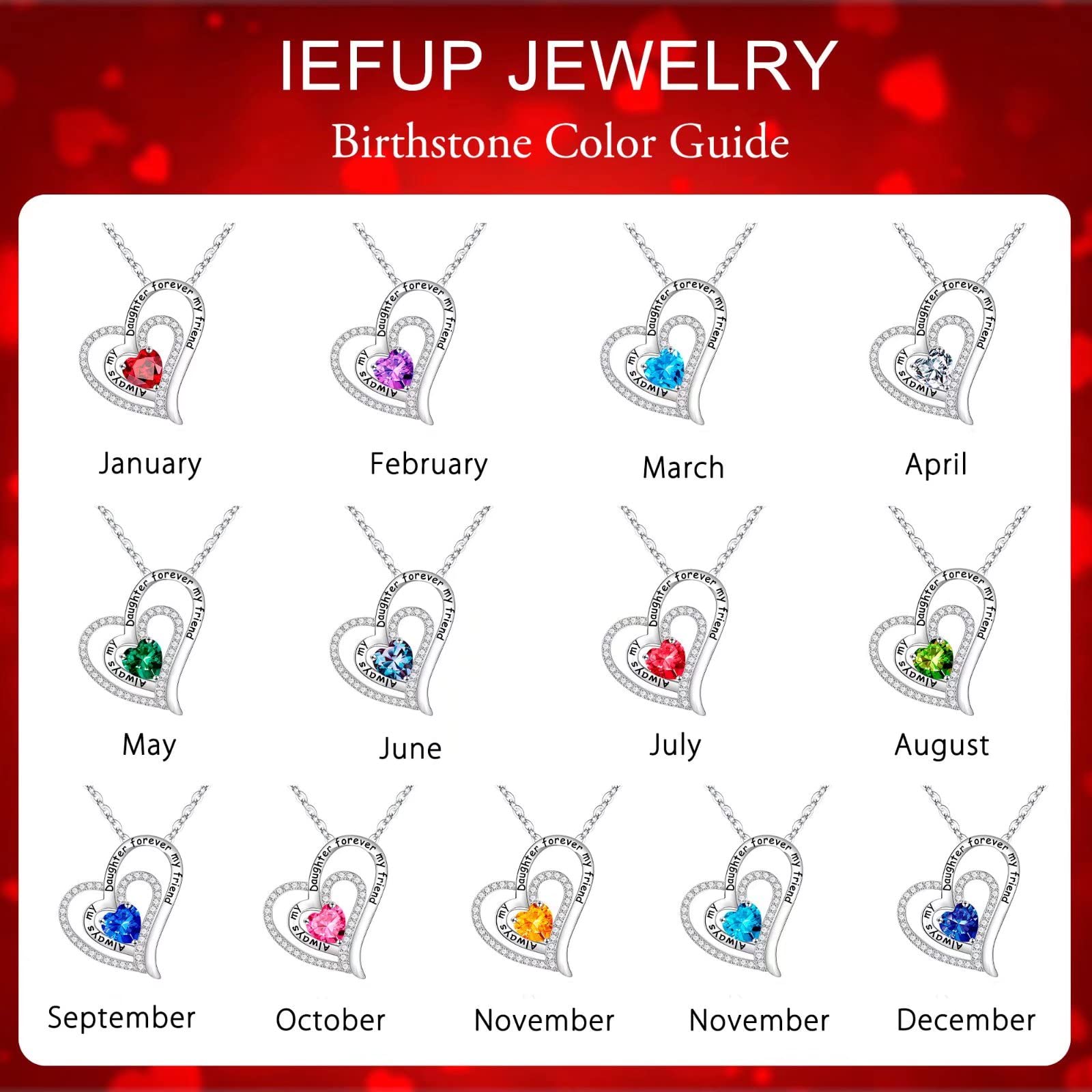 Birthstone Necklace for Women - Sterling Silver Heart Pendant Jewelry Gift for Mom, Wife, Girlfriend, Daughter | Birthday, Mother's Day, Anniversary Present | Perfect for Everyday Wear & Special Occasions