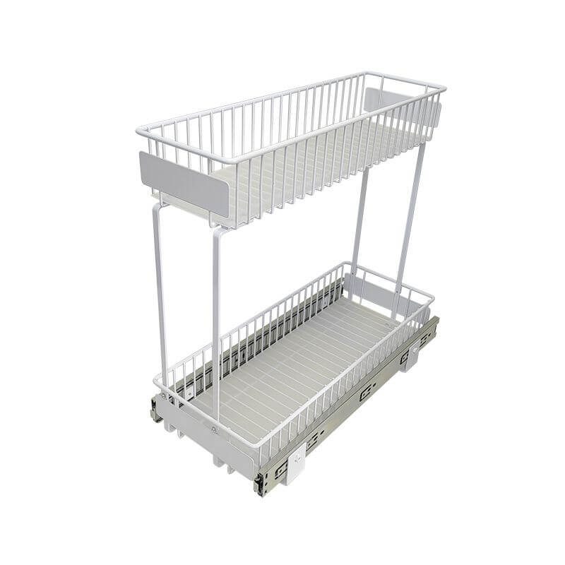 2-Tier Pull Out Drawer Organizer - Medium Size, White | Kitchen Cabinet & Bathroom Storage Solution