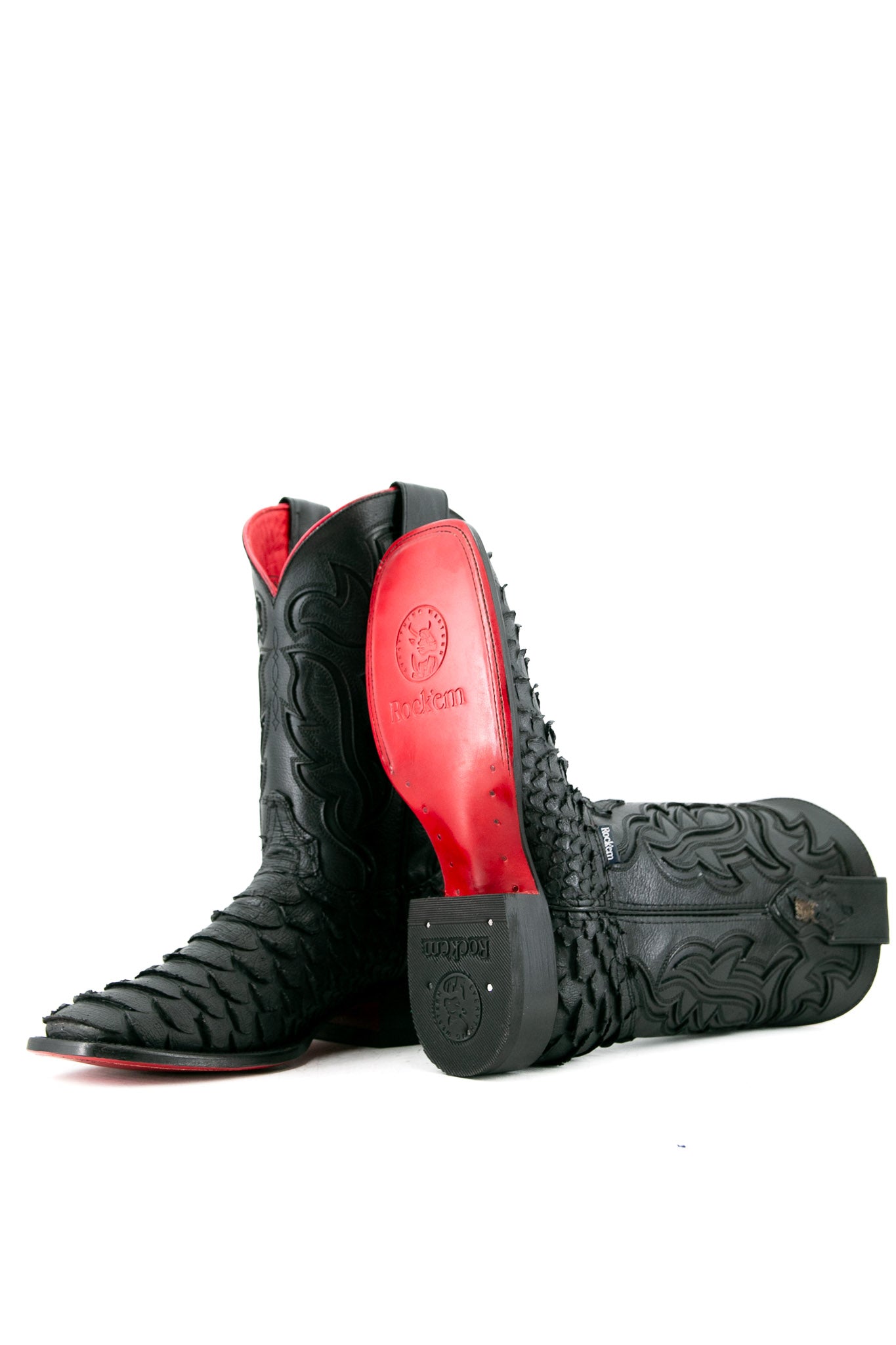 Viper Matte Black & Red Bottom Square Toe Cowboy Boots for Men - Western Style Riding Boots for Country Music Festivals & Rodeo Events