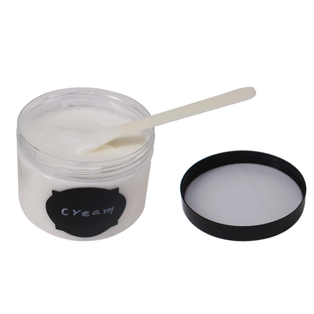8 Pack 8 Oz Round Clear Plastic Jars with Black Lids - BPA Free PET Containers for Cosmetics, Creams, Bath & Body Products, Kitchen Storage, Travel Organizers - Includes Spatula, Pen & Labels - Perfect for DIY Crafts, Homemade Gifts & Small Item Organization
