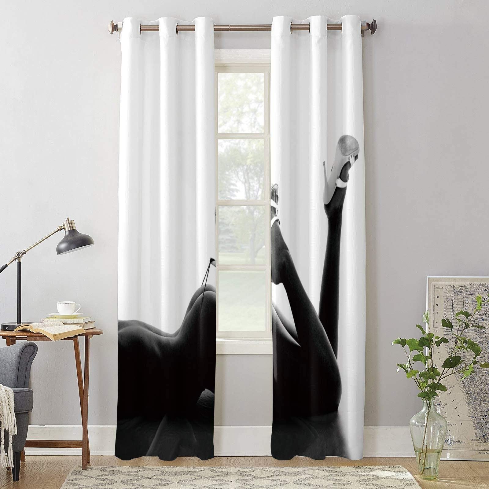 Black & White Sexy 3D Printed Nude Art Heels Blackout Curtains - 2 Panels Set (52