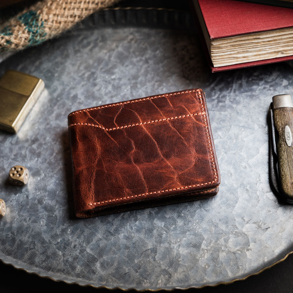 Powell Genuine Leather Bison Bifold Wallet with ID Window - Slim RFID Blocking Men's Wallet for Everyday Carry & Travel