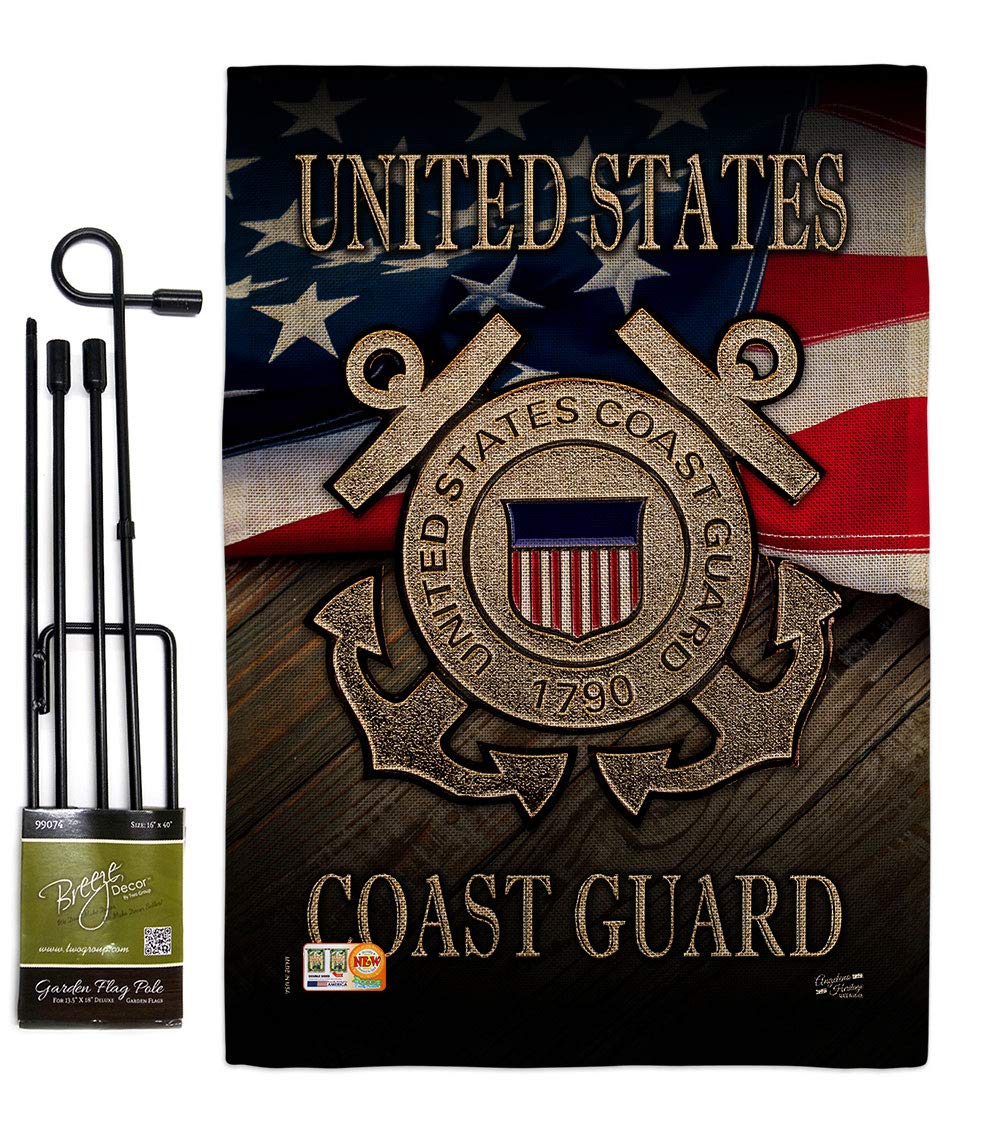 US Coast Guard Garden Flag with Stand - Double-Sided 13x18.5 for Yard Decor