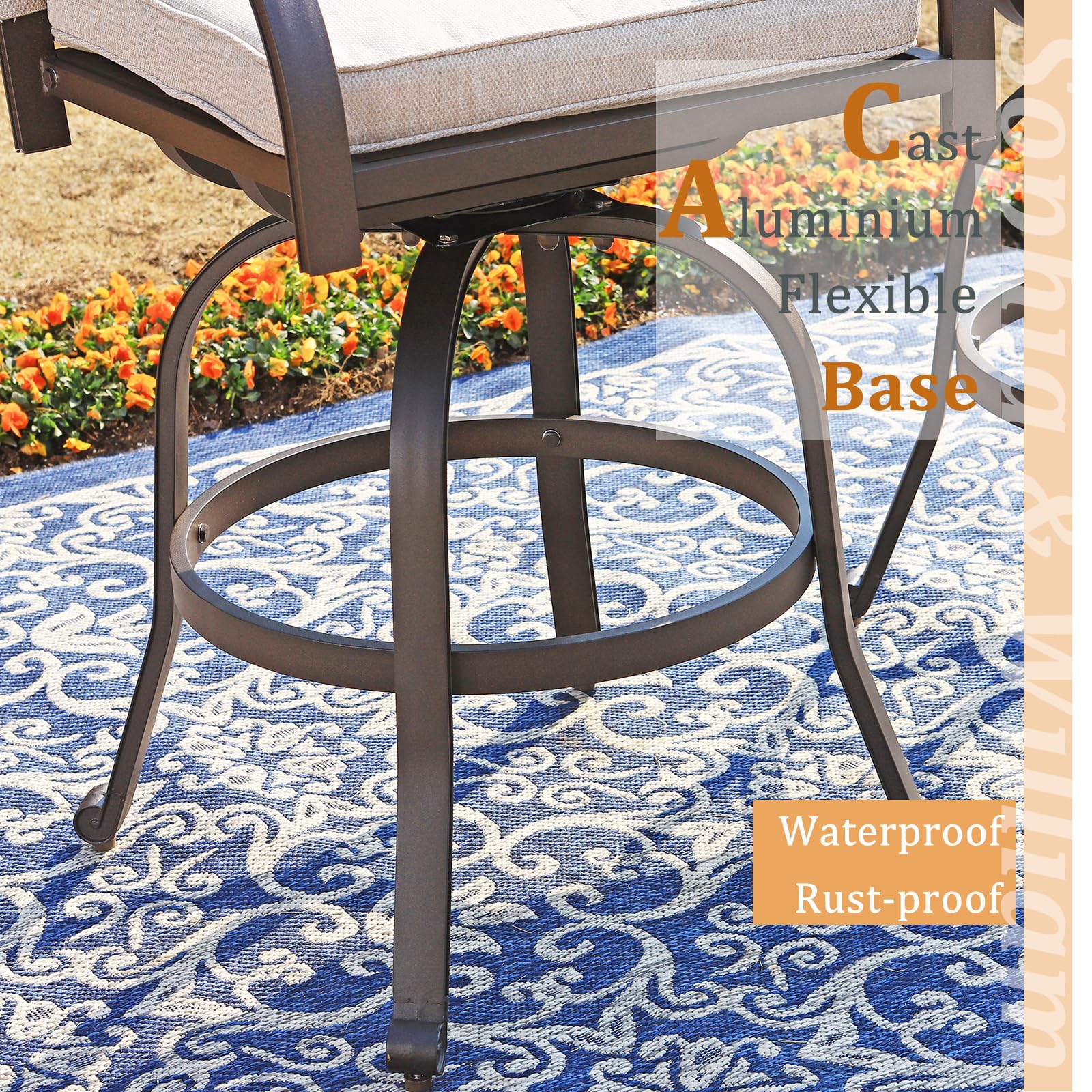 Sophia & William 3-Piece Cast Aluminum Outdoor Bar Set - Round Patio Bar Table with 2 Swivel Counter Height Chairs - Modern Bistro Pub Set for Backyard, Deck, Poolside & Garden Relaxation