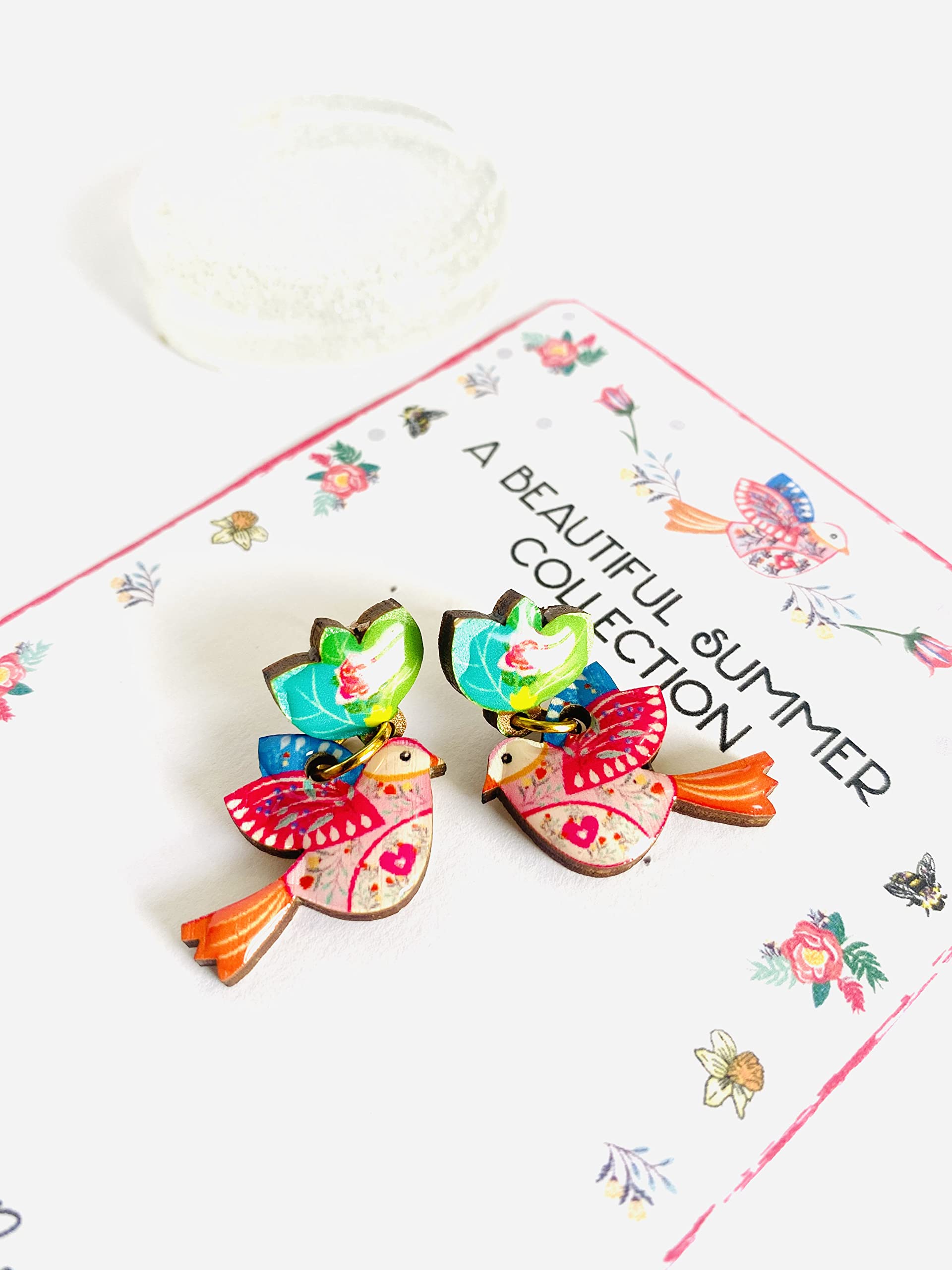 Colorful Bird Earrings for Women - Small Statement Jewelry, Bird Lover Gifts, Leaf & Floral Pastel Summer Earrings - Perfect for Weddings, Parties & Everyday Wear