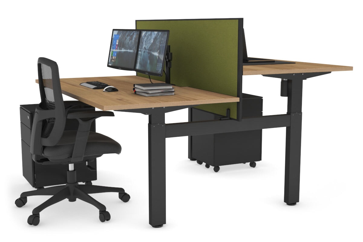Adjustable Height 2-Person H Bench Workstation with Black Frame - 1600L x 800W with Cable Management | Perfect for Office, Home Workspace & Collaborative Environments