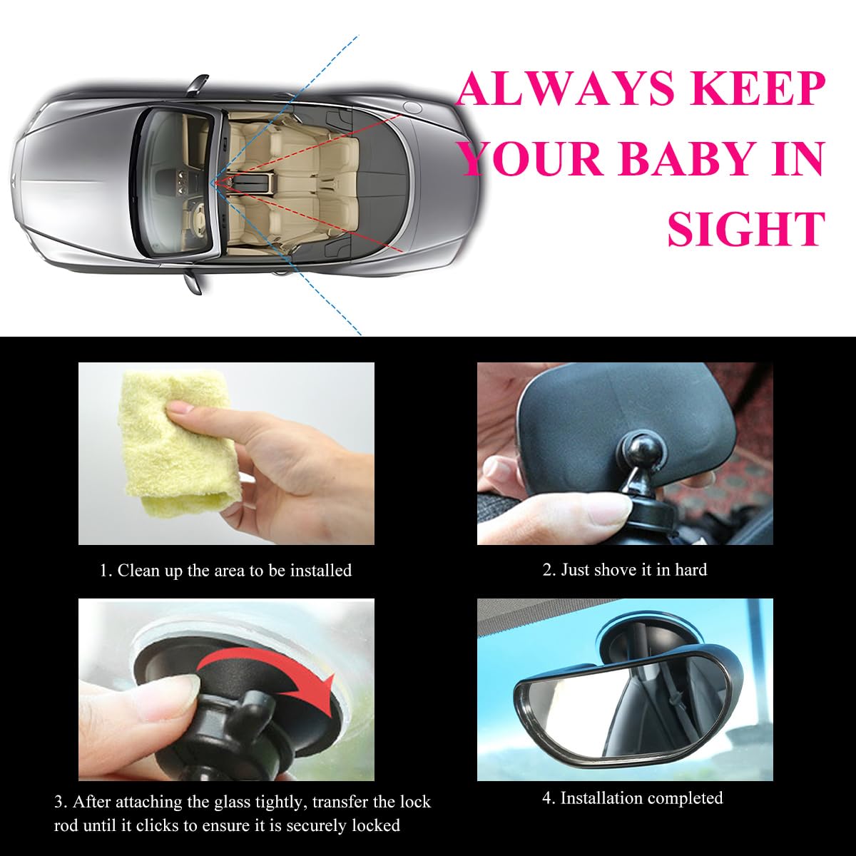 Baby Car Mirror - Shatter-Proof Backseat Rear Facing Mirror for Infant Safety, 360° Rotating Clear View Car Accessory for Windshield & Sun Visor | Perfect for Parents to Monitor Baby While Driving