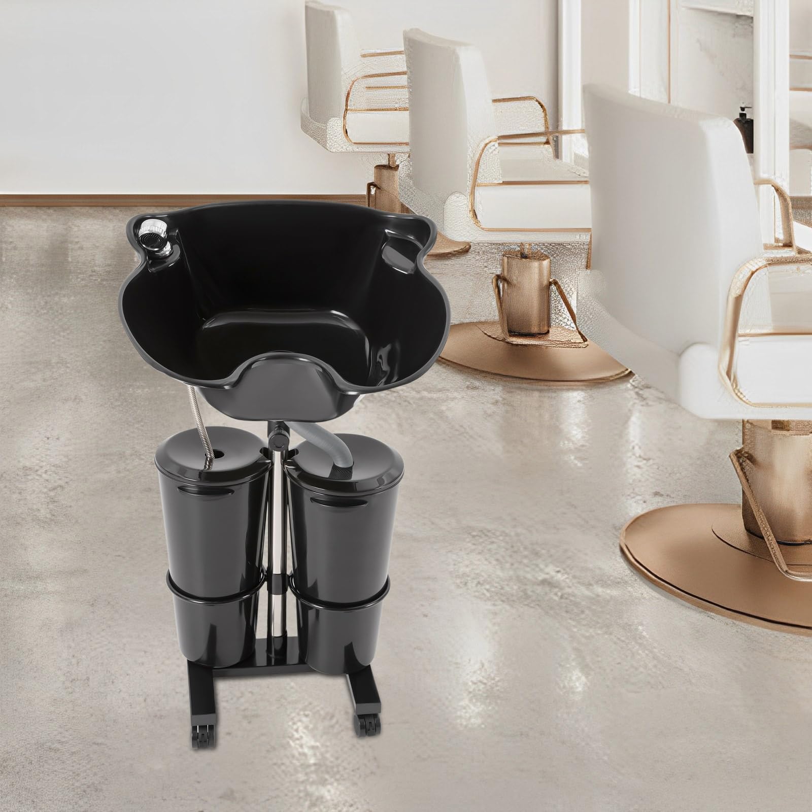Adjustable Portable Shampoo Basin with 2 Water Buckets - Mobile Hair Washing Station for Salon & Barber Shop - Perfect for Home Care & Professional Use
