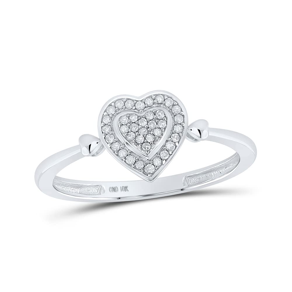 10K White Gold Women's Round Diamond Heart Frame Cluster Ring - 1/10 CTTW - Perfect for Valentine's Day, Anniversary Gifts & Romantic Occasions