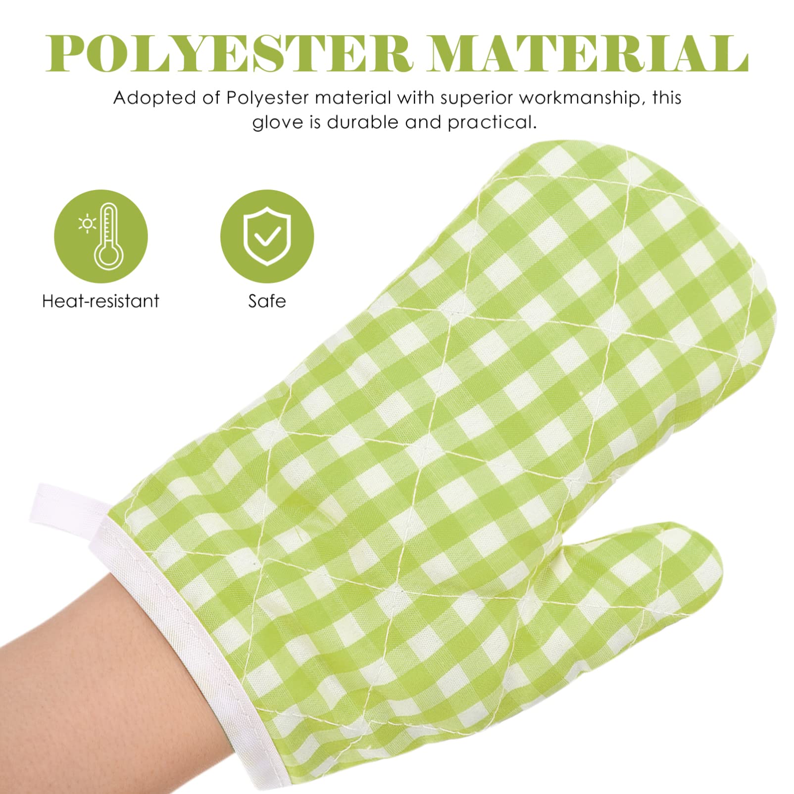 2Pcs Heat-Resistant Oven Mitts for Kids Play Kitchen - Anti-Scald Microwave & Baking Gloves for Safe Cooking (Green Checkered) - Perfect for Pretend Play & Real Kitchen Safety