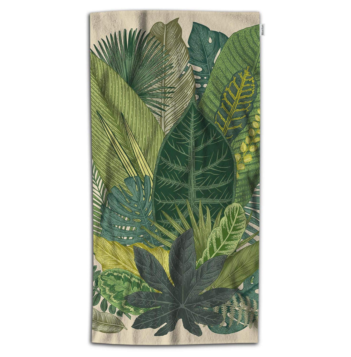 Vintage Tropical Palm Leaf Bath Towel - Soft Microfiber Beach Towel with Banana Fern Botanical Print - 32x64 Inch Green Bath Sheet for Kids, Baby, Bathroom & Poolside Use