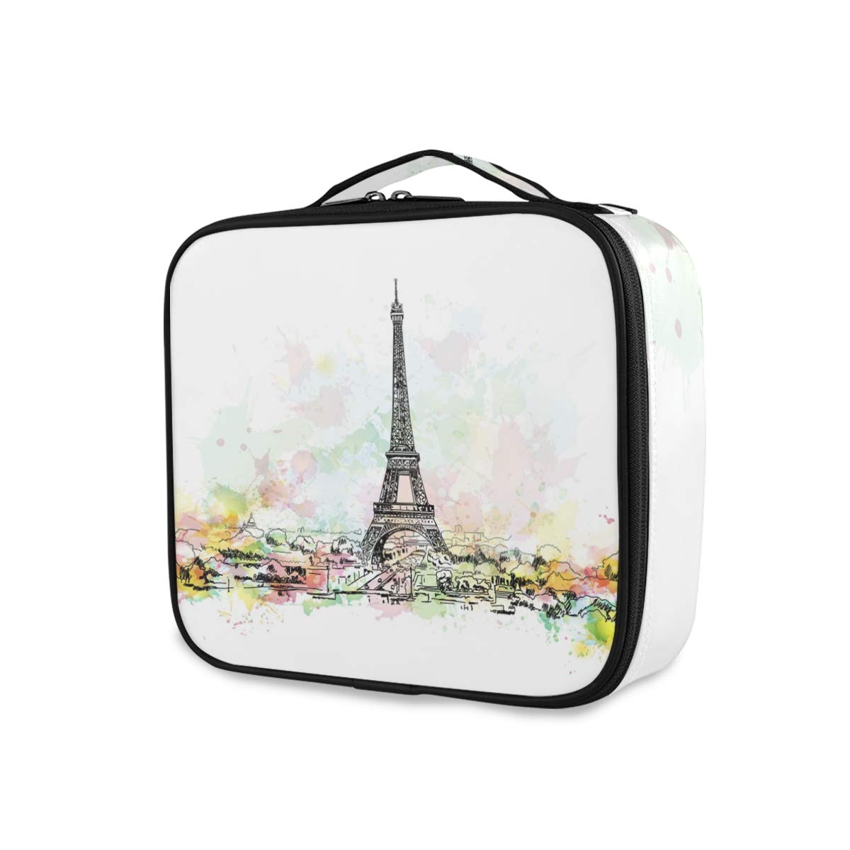 Cute Pink Pig Makeup Bag for Women & Girls - Watercolor Eiffel Tower Cosmetic Travel Organizer | Perfect for Travel, Gym & Daily Use