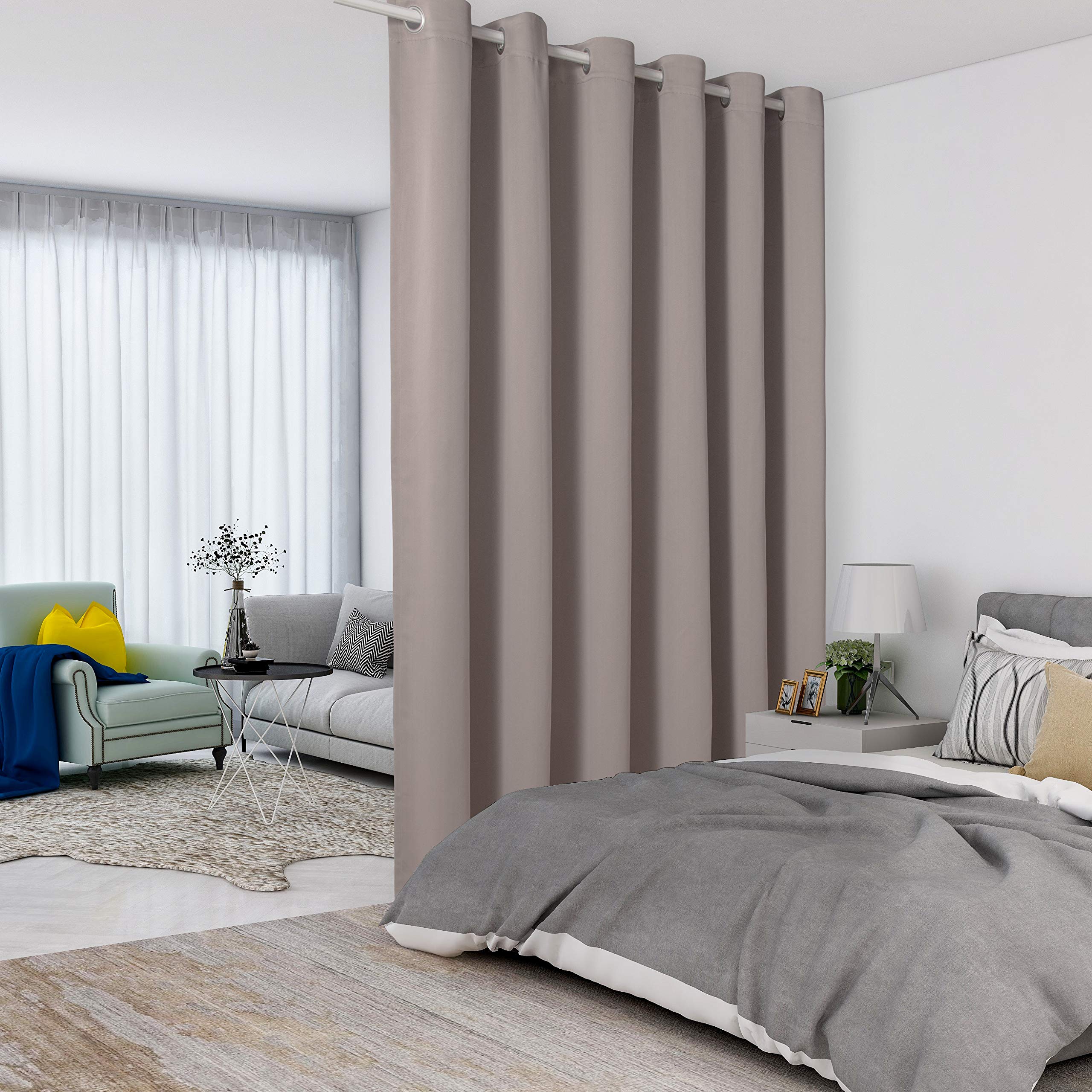 LORDTEX Khaki Room Divider Curtains - 15ft x 9ft Soundproof Blackout Privacy Curtain Panel for Living Room, Bedroom, Patio & Sliding Doors | Noise Reduction & Light Blocking for Home Office, Dorm, Studio & Room Partition