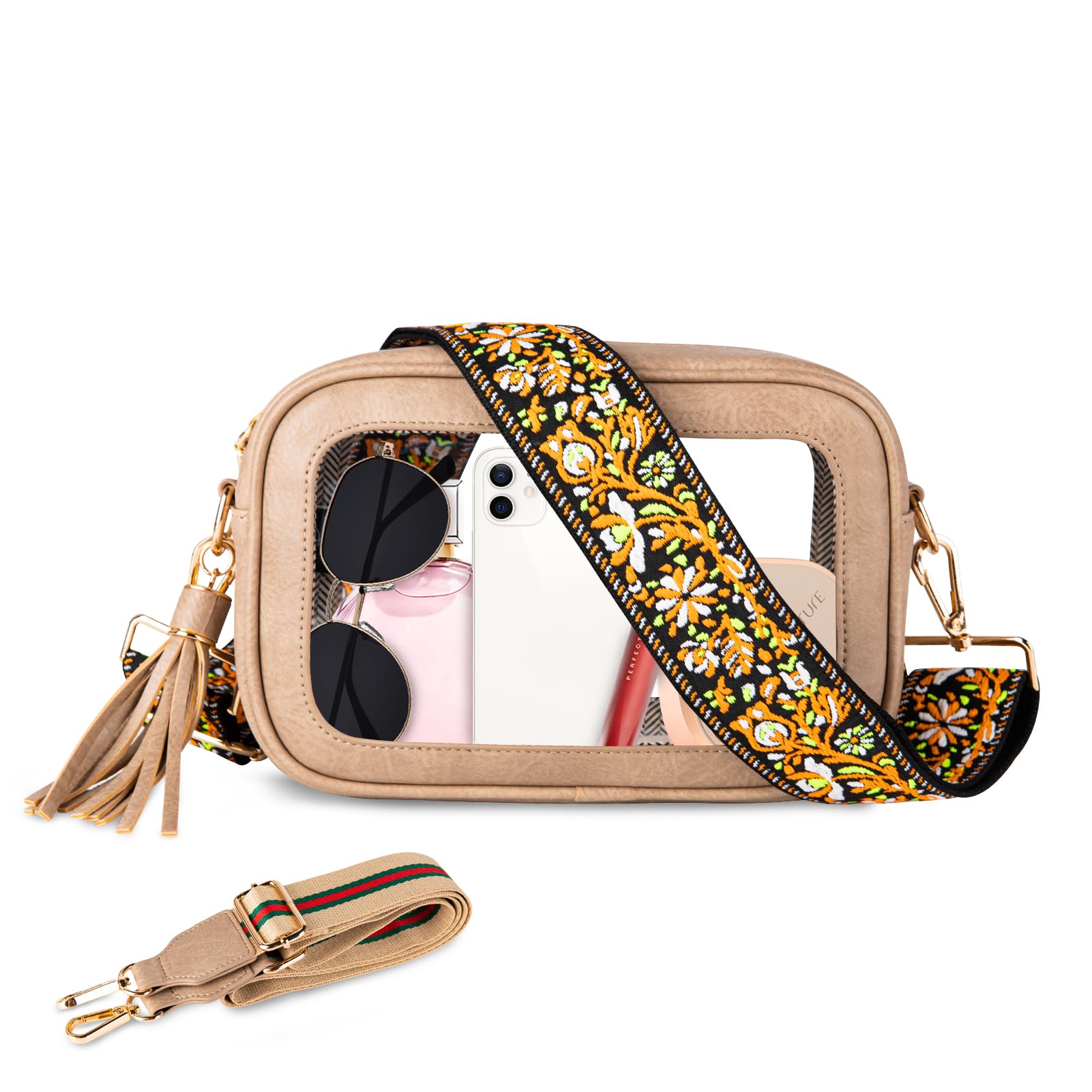 Viva Terry Clear Stadium Approved Crossbody Bag - Small Clear Purse with 2 Adjustable Straps for Makeup & Toiletry - Perfect for Concerts, Sports Games & Theme Parks