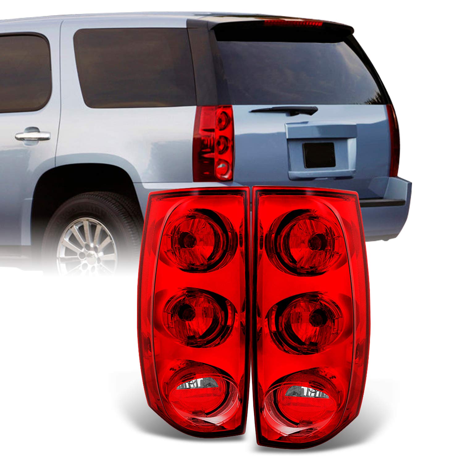 AKKON Red Clear Tail Lights Brake Lamps Replacement for GMC Yukon XL 1500/2500 - Driver Left & Passenger Right - Perfect for Night Driving & Enhanced Vehicle Safety